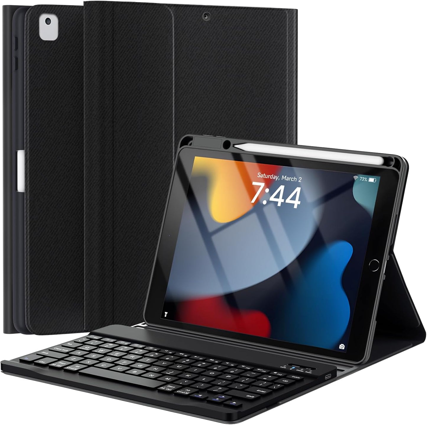 OYEEICE Keyboard Case for iPad 9th Generation - Wireless Detachable Keyboard Folio Cover with Pencil Holder for iPad 9th/8th/7th Gen 10.2 inch, iPad Pro 10.5" & iPad Air 3rd Gen - Black