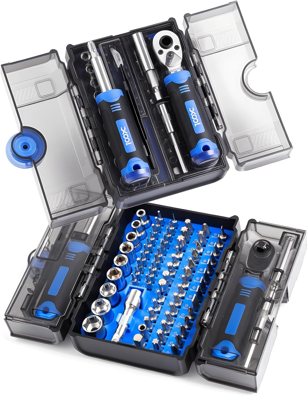 XOOL 78PCS Ratchet Screwdriver Set, Multi-Functional Precision Repair Tool Kit with 41PCS Bits, Precision Bits, 1/4" Sockets, Magnetic Tools for Electronics, Home Repair, DIY Toolbox