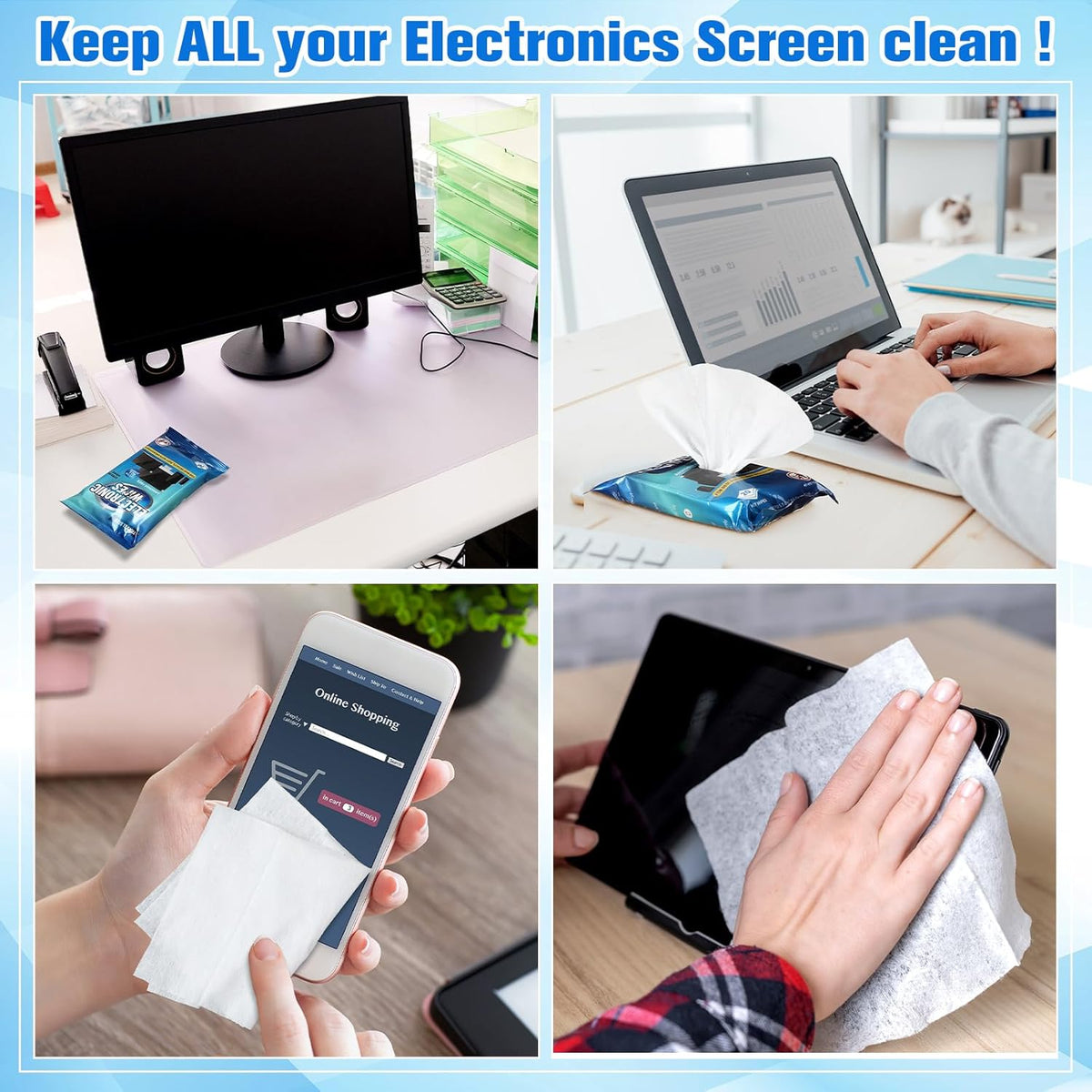 240 Count Electronic Cleaning Wipes 12 Pack Pre Moistened Screen Wipes Electronics Screen Cleaner for Lens, Phone, TVs, Computer, Laptop and Monitor Cleaning