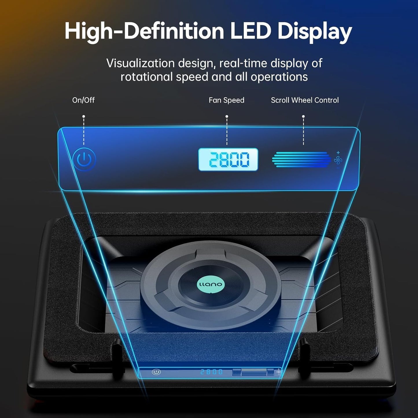 llano Laptop Cooling Pad, Gaming Laptop Cooler with Powerful Turbo Cooling Fan(5.5inch Diameter), Infinitely Variable Speed, Touch Control, 3-Port USB A, for Fast Cooling Laptop 15.6-21in