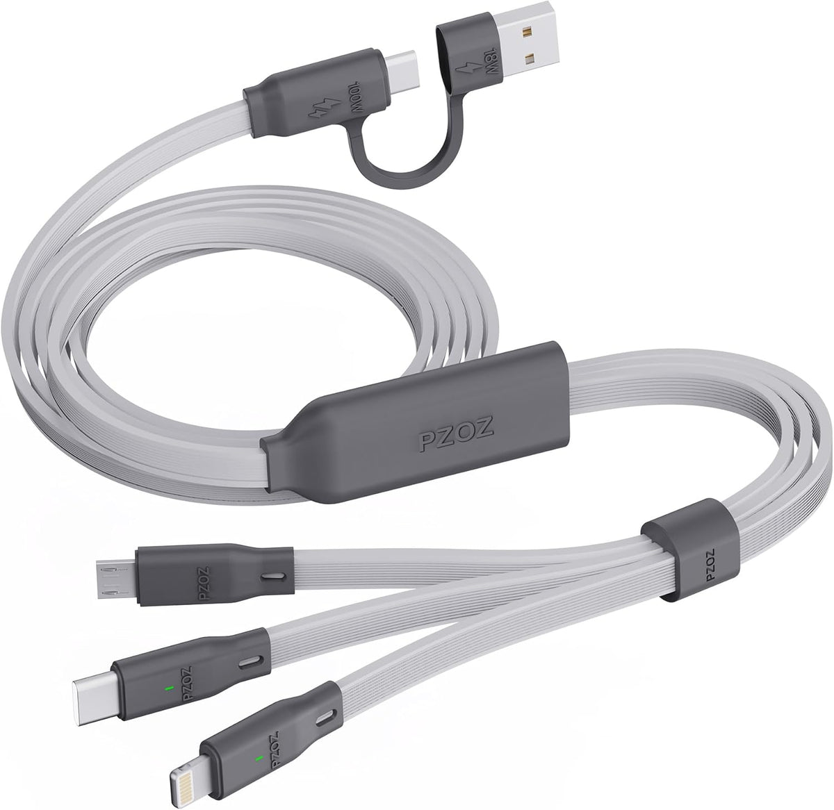PZOZ 100W USB C & USB A Charging Cable, 3 in 1 Multi Fast Charging at The Same Time, Multiple Charger Cord with Type C[100W]/Lightning[27W]/Micro[10W] for iPhone 16 15 14 iPad Pro MacBook Samsung