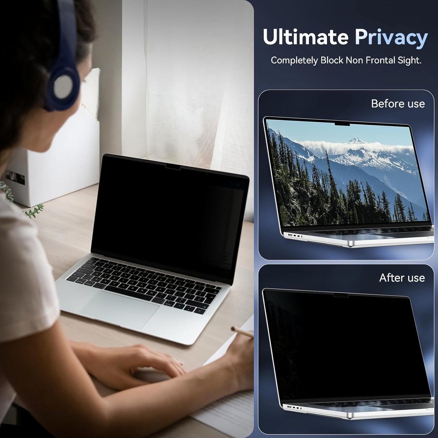 Magnetic Privacy Screen Protector Compatible with MacBook Pro 16 Inch (2021-2024, M1, M2), Removable Anti Spy Blue Light Glare Shield Laptop Privacy Filter for Apple Mac Pro 16.2 in(A2991/A2485/A2780)
