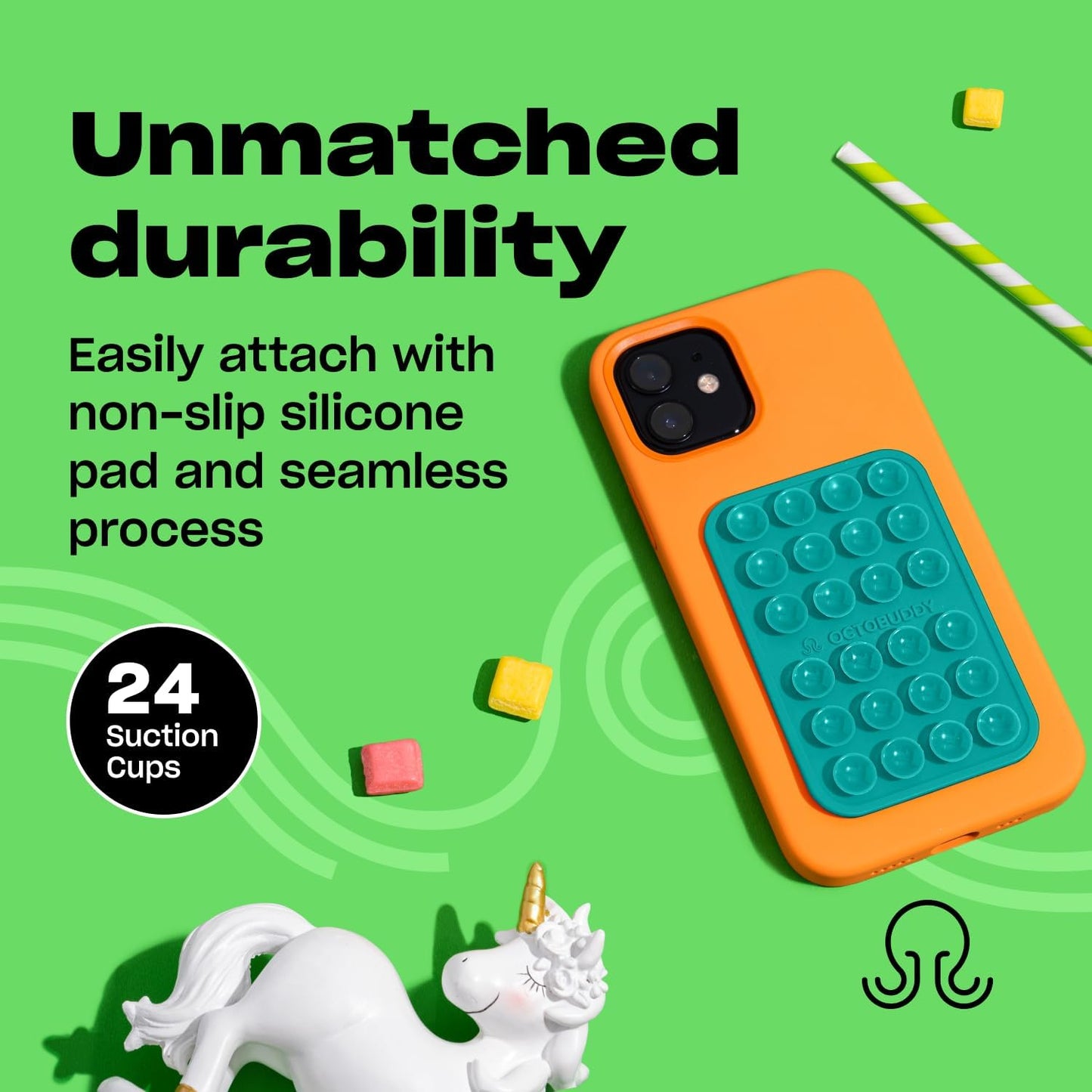 Classic - Silicone Suction Phone Case Adhesive Mount - Hands-Free, Strong Grip Holder for Selfies & Videos - iPhone & Android Compatible - 2.25″ x 3.25″, Turquoise
