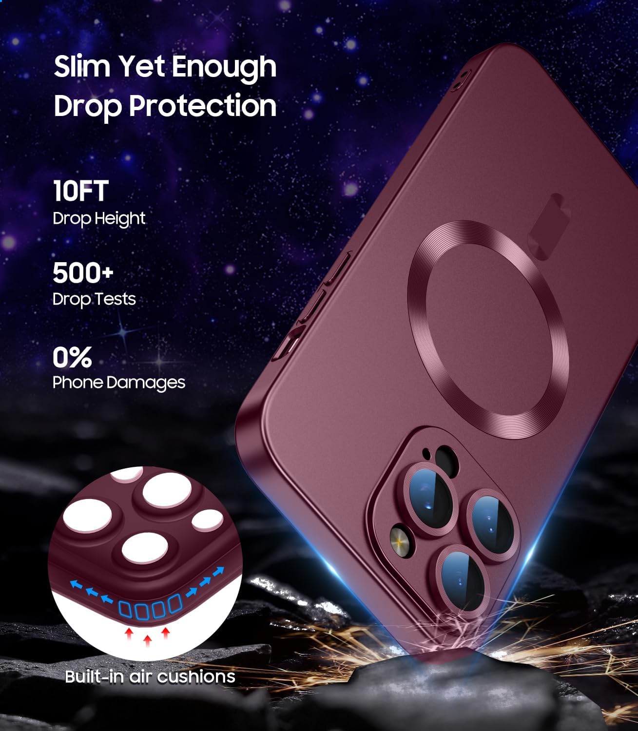 Magnetic for iPhone 15 Pro Max Case [Compatible with MagSafe][Built-in Camera Lens Protector] Slim Soft Silicone Bumper Shockproof Metallic Luster Phone Case (Burgundy)