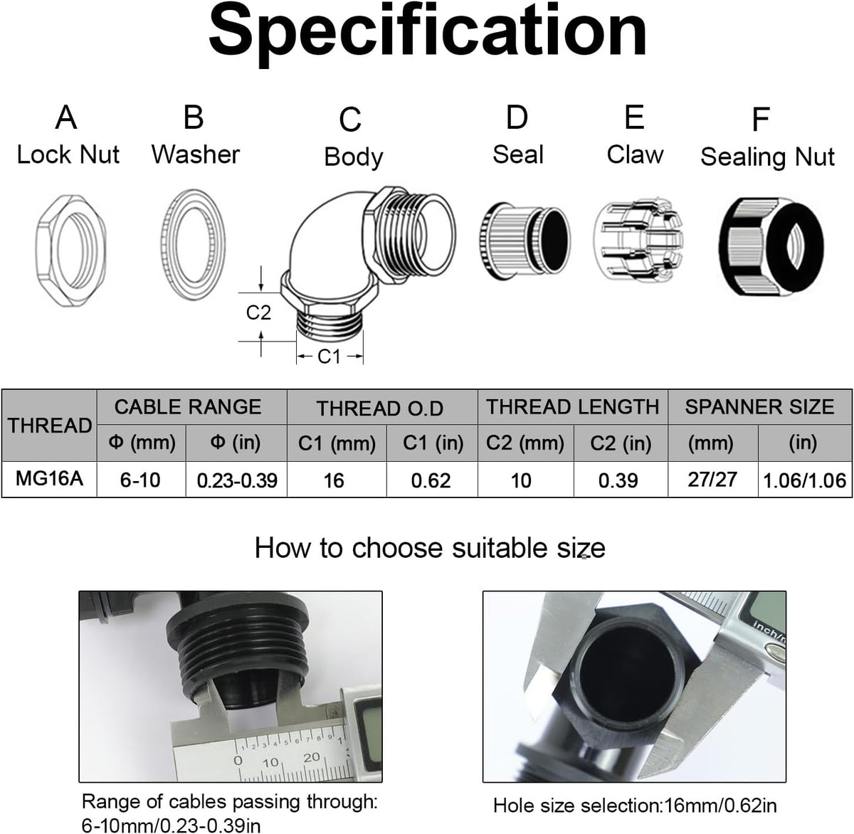 LeMotech M20 Cable Gland, 90 Degree Adjustable 9-14mm Strain Relief, Cord Connectors Nylon Joints with Gaskets, 6 Pcs, Black