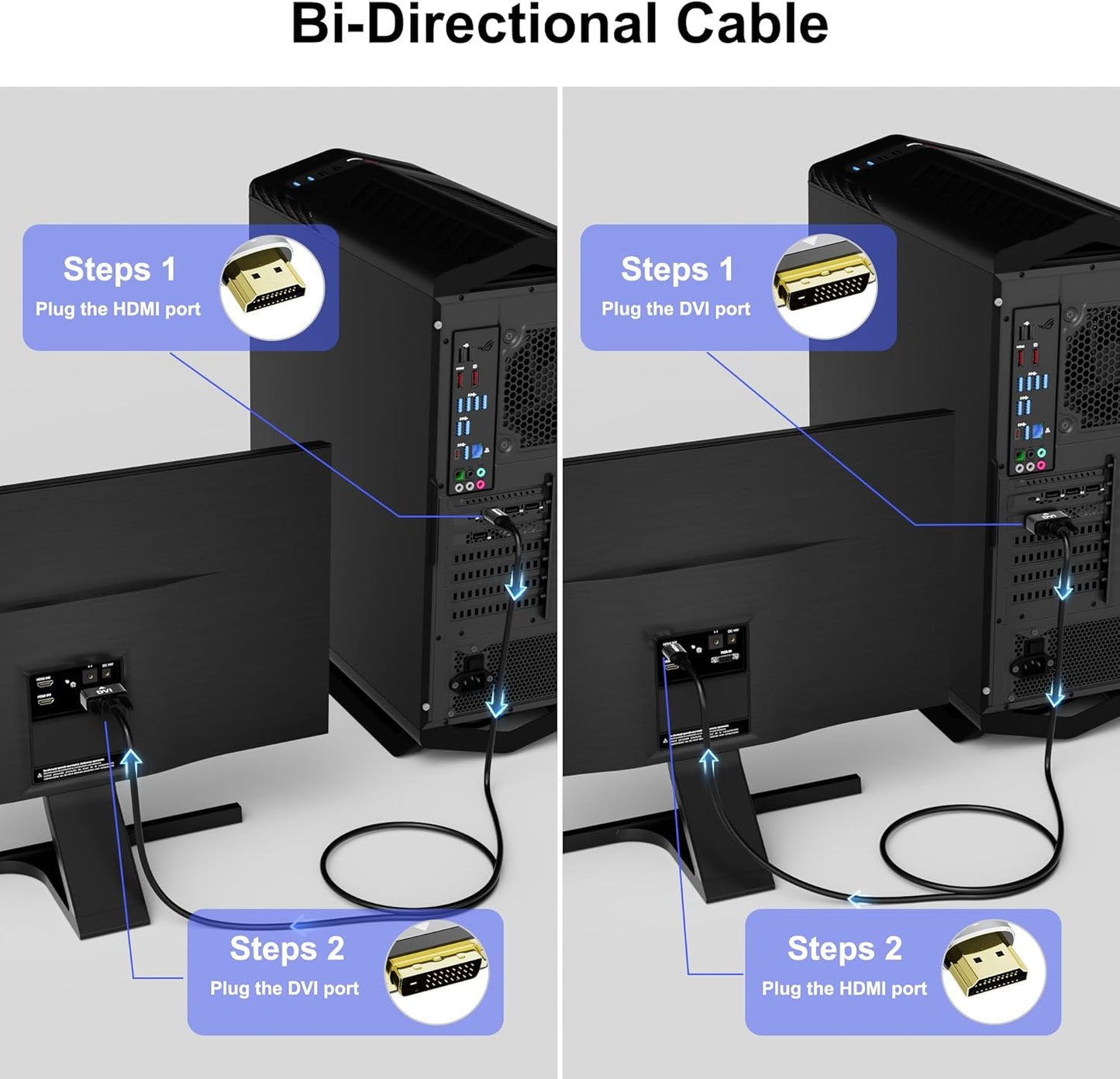 HDMI to DVI Cable 10FT, Bi-Directional DVI to HDMI Male to Male Cord, HDMI A to DVI-D Adapter, Gold-plated Connectors, Aluminum Shells, 1080P, for Computer, Monitor, Projector, Raspberry Pi, Xbox, PS3