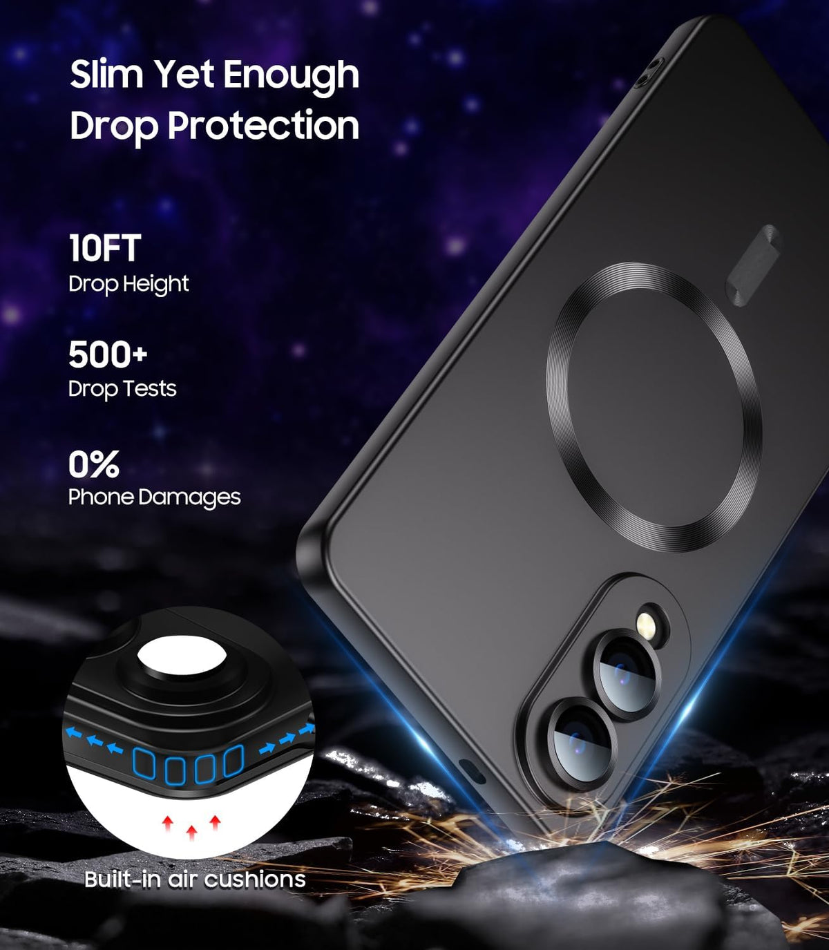 Magnetic for Samsung Galaxy S25 Edge Case [Compatible with MagSafe][Built-in Camera Lens Protector] Slim Soft Silicone Bumper Shockproof Metallic Luster Phone Case (Black)