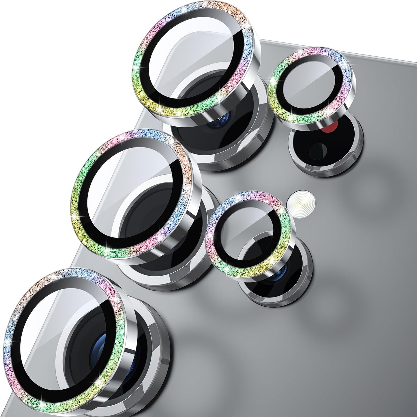 WSKEN for Samsung Galaxy S25 Ultra Camera Lens Protector - Ultra Thin Case Friendly, 9H Shatterproof Tempered Glass with Aluminum Metal Circle Camera Screen Protector Cover Accessories, Glitter Color