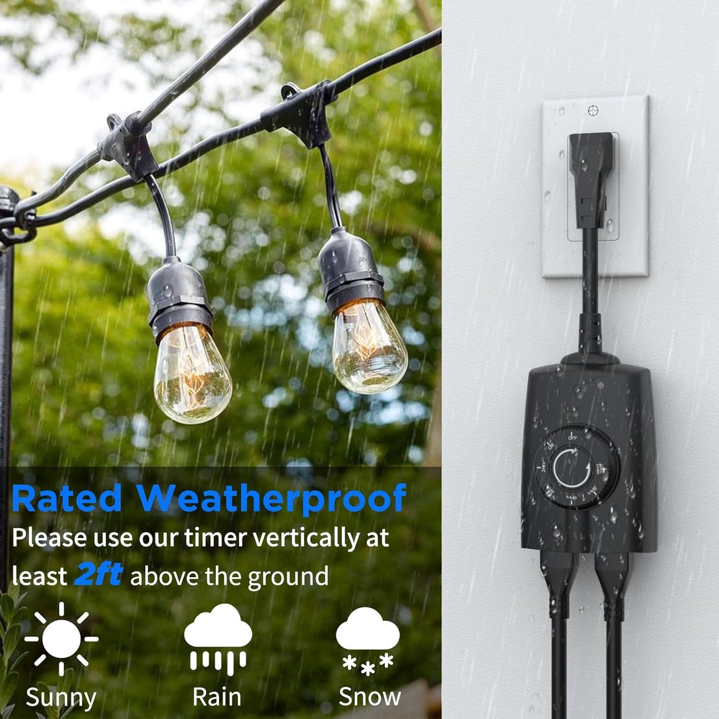 G-Homa Outdoor Timer, Dusk to Dawn Timer, Outdoor Light Timers Waterproof, 2 Grounded Outlets Timers for Christmas Lights, 15A 1/2HP, CSA Listed, Light Sensor Timer 2Pack, Black, OT1004D