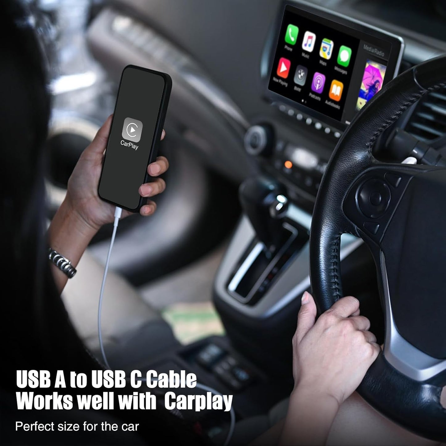 Car Carplay Cable for iPhone 16 15 Pro Plus Pro Max，3-Pack [3.3FT+3.3FT+6FT] USB A to USB C Cable for iPhone 16 15，for iPad Pro/Air/Mini，for Samsung Galaxy S24/S23/S22，for MacBook Pro/Air and More
