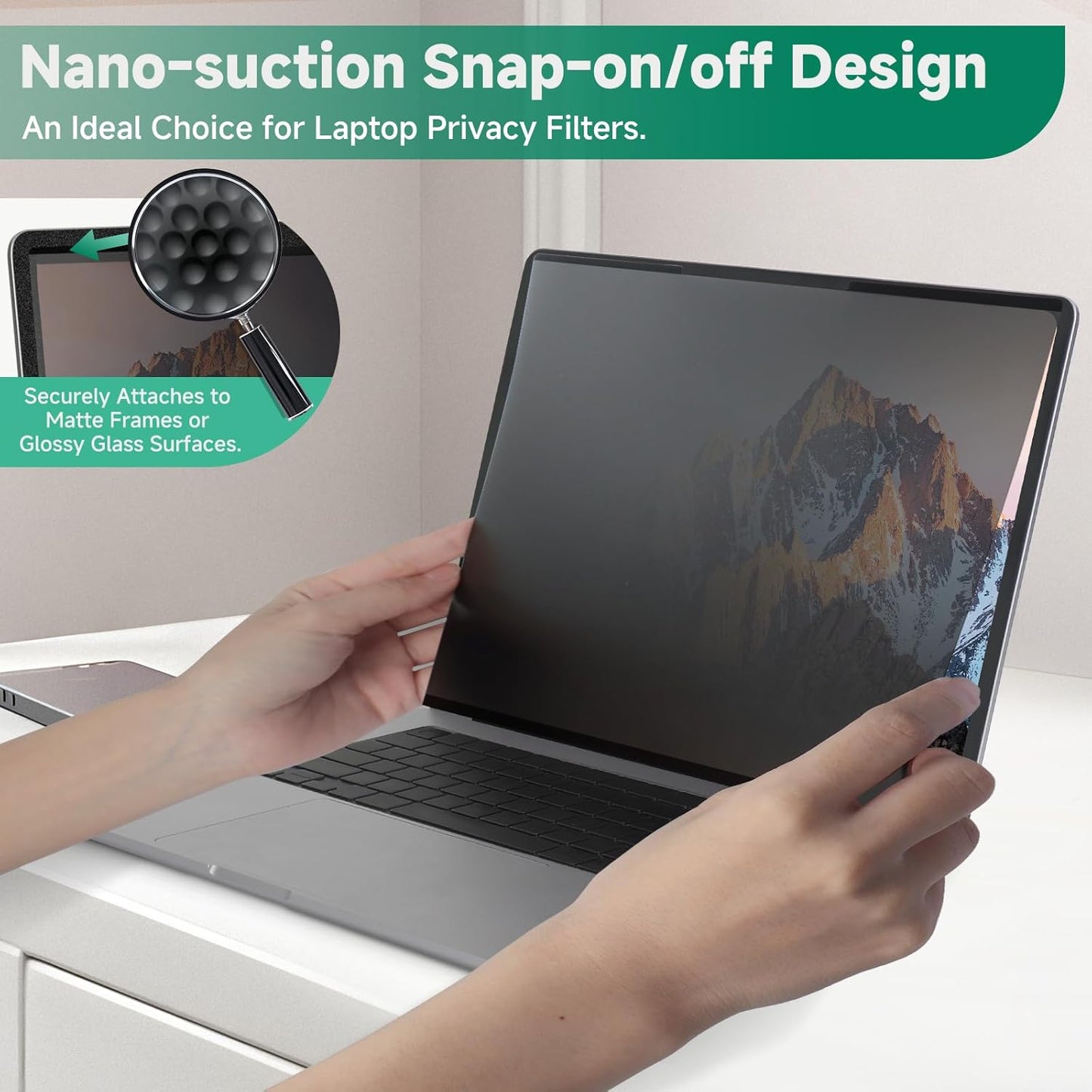 Nano-Suction Laptop Privacy Screen 16 Inch 16:10, Removale Screen Privacy Shield for Laptop, Anti Glare, Anti Bule Light, Screen Protector for Lenovo HP Dell Acer Asus Thinkpad