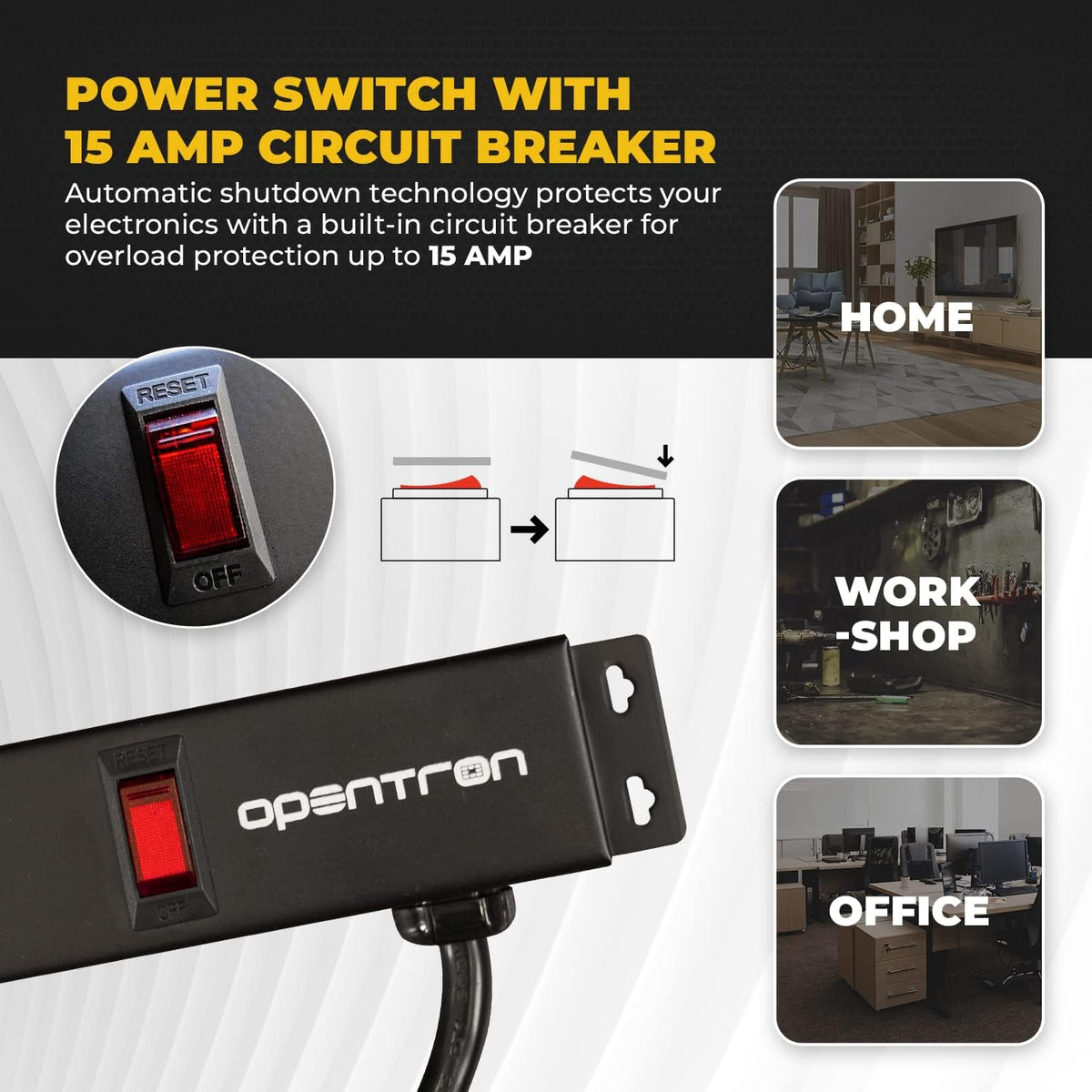 9 Black Verticle Outlets 6 Feet Power Cord Heavy Duty Metal Surge Protector Power Strip