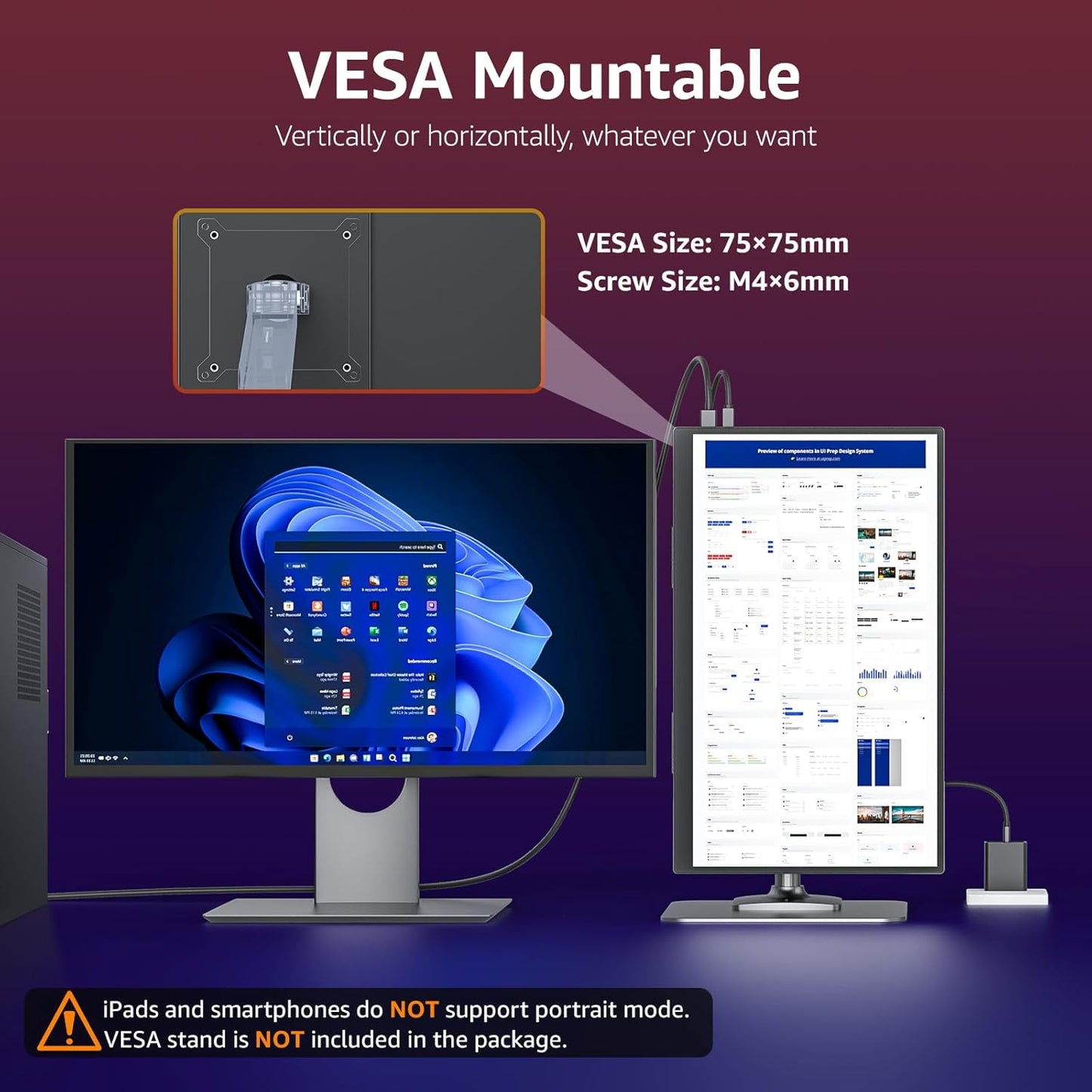 VisionOwl Large Portable Monitor-18.5 Inch Computer Gaming Display 100Hz 125% sRGB FHD 1080P USB-C HDMI IPS Screen for Laptop Mac Surface PC PS4/PS5 Xbox Built-in Kickstand, Speakers, VESA Mountable