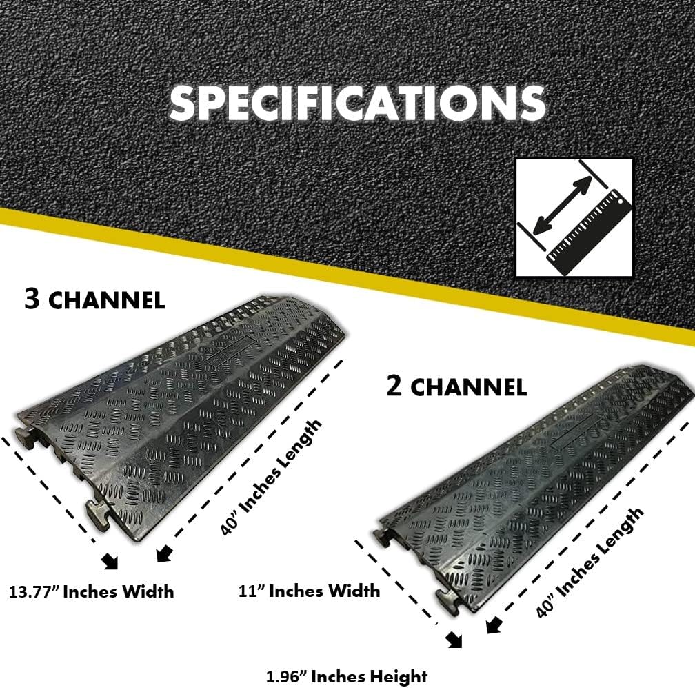 Kable Kontrol Drop Over Floor Cord Cover – 40” Inch Long 2 Channel Cable or Wire Protector – 30 Pcs Bulk Pack - Rubber Ramp for Indoor and Outdoor Use – Black