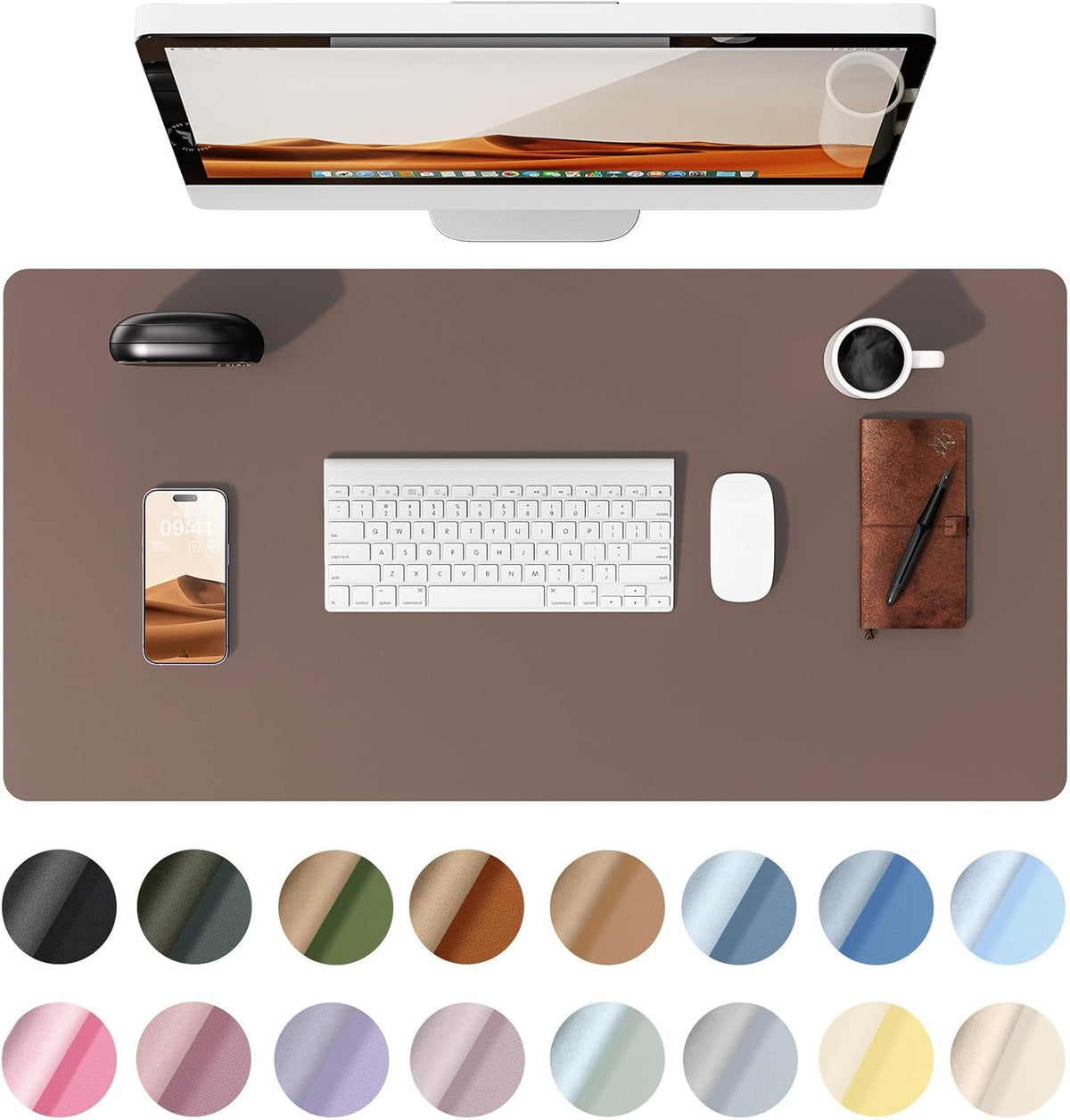 YSAGi Leather Desk Protector, Office Mat, Large Mouse Mat, Non-Slip PU Leather Blotter, Laptop Pad, Waterproof Writing Pad for Office and Home (Chocolate, 23.6" x 13.8")