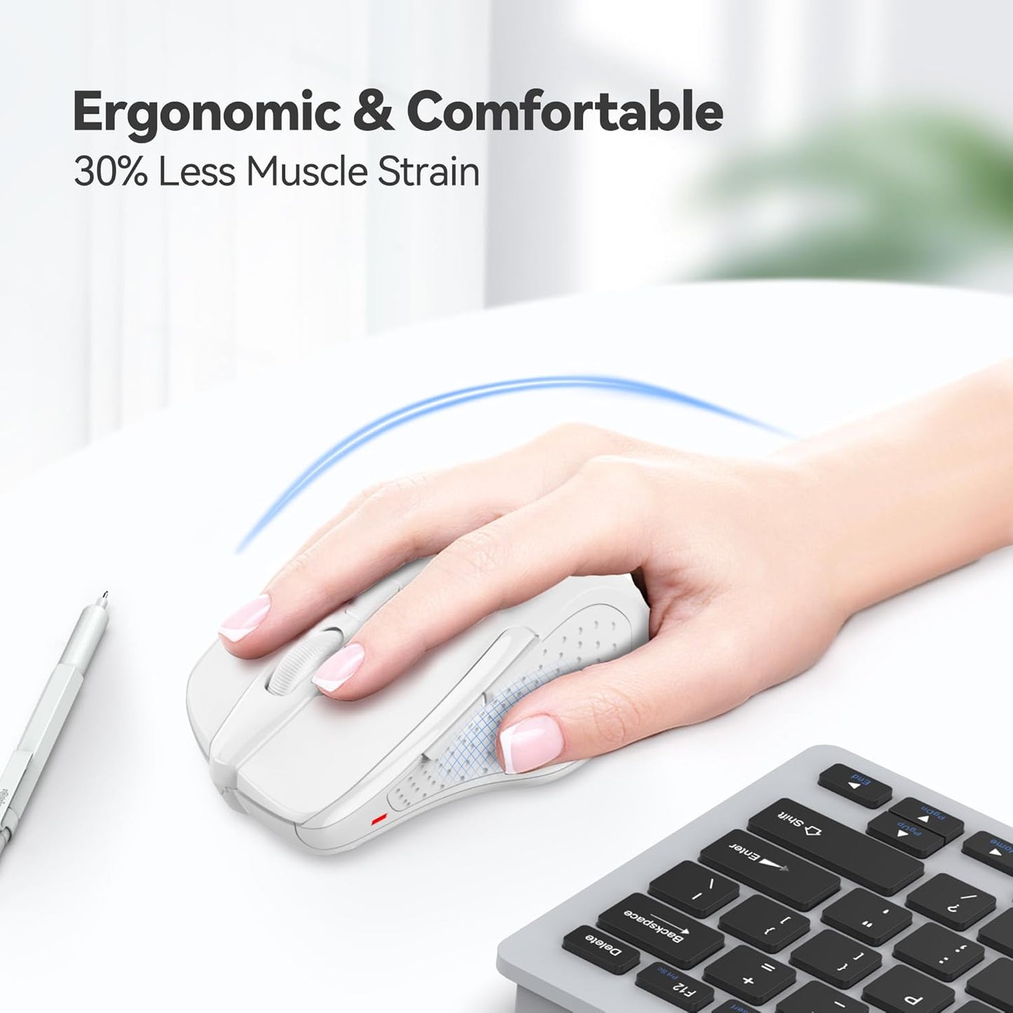 TECKNET Wireless Mouse, 2.4G Ergonomic Optical Mouse, Computer Mouse for Laptop, PC, Computer, Chromebook, Notebook, 6 Buttons, 24 Months Battery Life, 4000 DPI, 6 Adjustment Levels