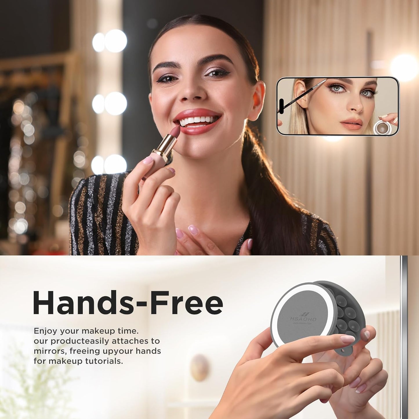 Magnetic Suction Cup Mount for MagSafe Case, Silicone Hands-Free Grip Holder for iPhone and Android, Mirror Shower Phone Stand for Makeup FaceTime Gym Kitchen Bathroom, Gray