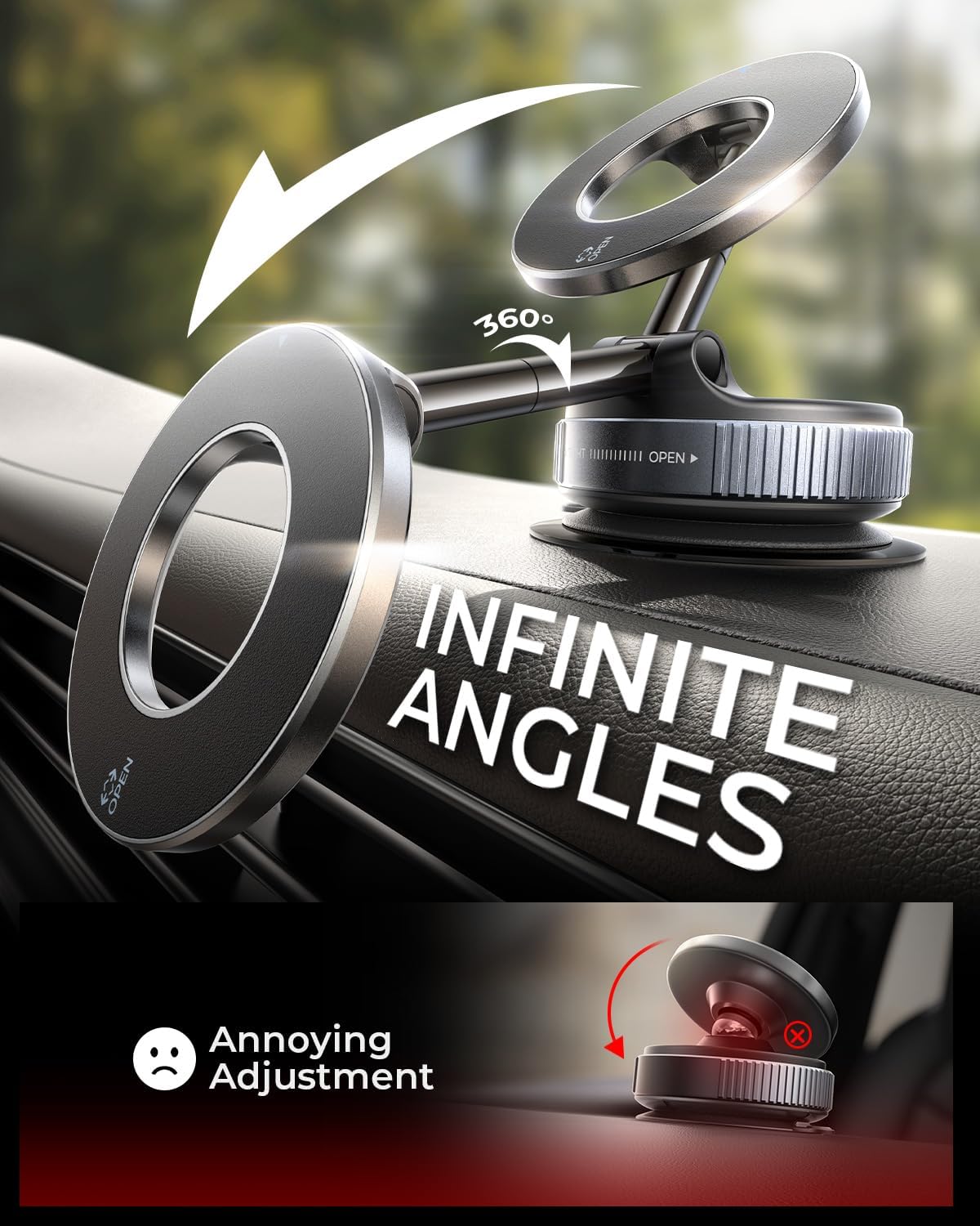 MRGLAS 2026 Upgraded Vacuum Magnetic Phone Holder, for Magsafe Suction Cup Phone Mount Car Truck Accessories for Women Men [98+LBS Suction & 2800gf Magnetic] Fathers Day for Gifts, 360° Adjustable