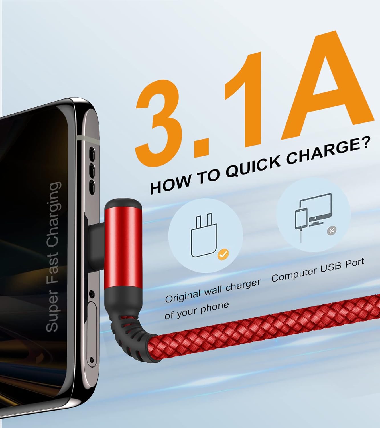 sweguard USB Type C Charger Cable Right Angle [2-Pack,6.6FT] iPhone 16 Charger Nylon Braided Cord for iPhone 15 16 Pro Max Samsung Galaxy S25 S24 S23 S22 S21 S20 S10 S9 Note A15 A55 Flip Pixel LG Moto