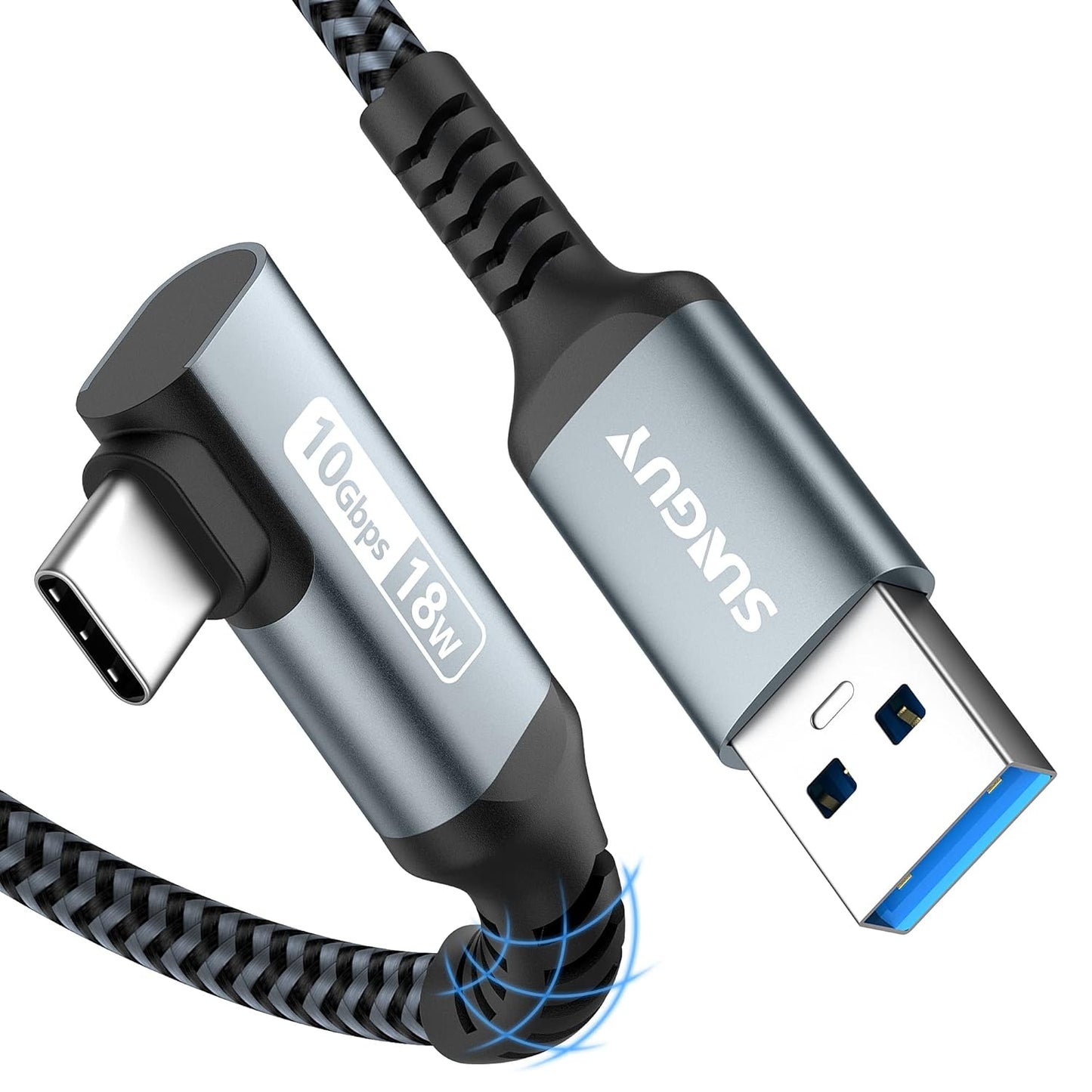 SUNGUY USB C Android Auto Cable 5FT, 3A USB C 3.1 Gen 2 to USB Cable 10Gbps Data Transfer, Right Angle USB to Type C Fast Charging for iPhone 16/15 Series, Samsung Galaxy S24/S23, Pixel