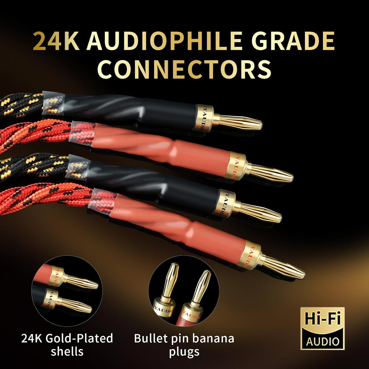 10 AWG Audiophile HiFi Speaker Audio Cable–4N OFC Core,24K Gold-Plated Banana Plugs with Nylon Braid,Compatible with Amplifier,Speakers,AV Receiver & Home Theater(8.20ft/2.5m) 2-Pack