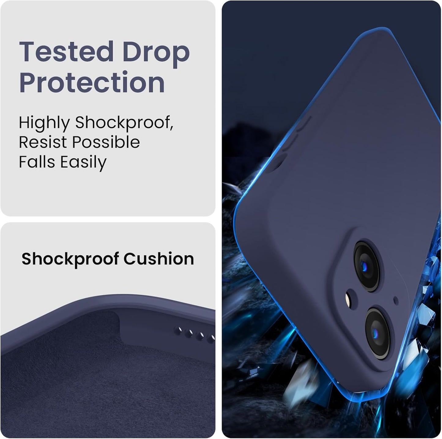 FireNova Designed for iPhone 14 Case, Silicone Upgraded [Camera Protection] Phone Case with [2 Screen Protectors], Soft Anti-Scratch Microfiber Lining Inside, 6.1 inch, Navy Blue