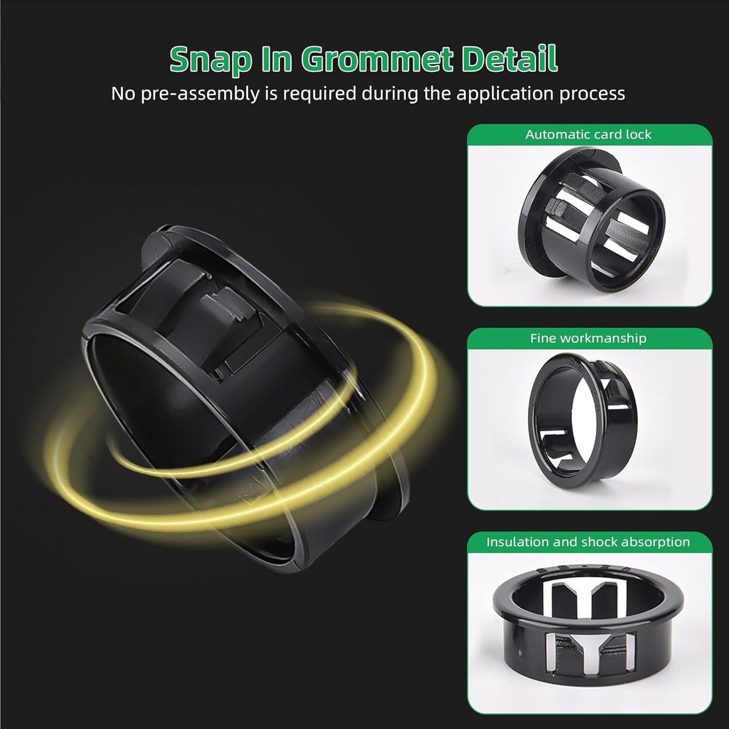 2-5/8"(70mm) Black Snap-in Knockout Insulating Bushing Grommets, Plastic Cable Hole Grommet for Wiring, Round Nylon Snap in Locking Electrical Wire Cord Hose, Tubing Bushings Grommets, 4pcs