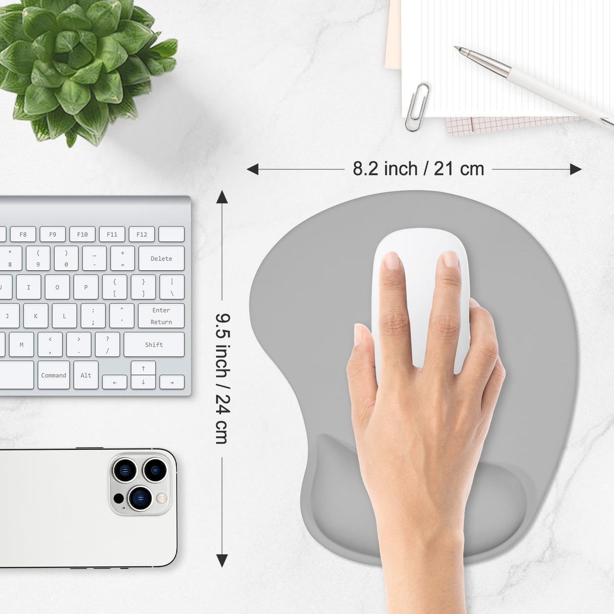 ITNRSIIET Ergonomic Mouse Pad, Cushioned Gel Wrist Rest, Non-Slip Base, Smooth Surface, Cute Multi-Color, 9.5 x 8.2 in, Space Gray