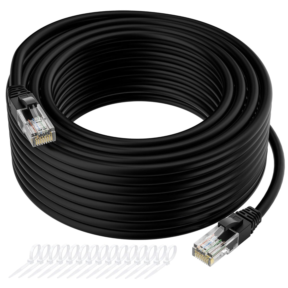 Cat5e Ethernet Cable 250 FT, Long Cat 5e Internet Cable, Black Snagless Patch Cord, Flexible, Network, LAN, PoE, Standard RJ45 Connector for PC, Server, Router, Modem, TV, PS5 - with 15 Cable Ties