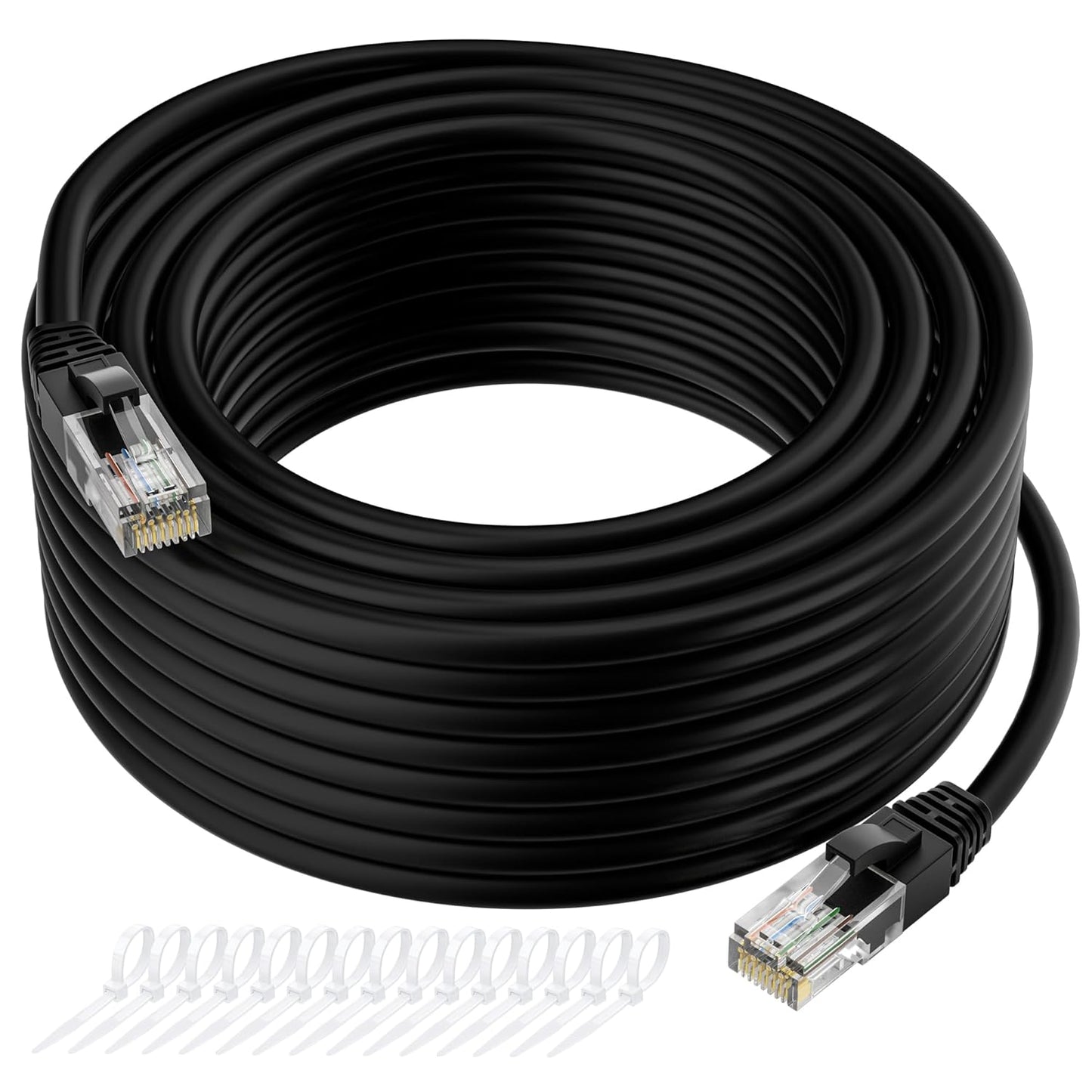 Cat5e Ethernet Cable 125 FT, Long Cat 5e Internet Cable, Black Snagless Patch Cord, Flexible, Network, LAN, PoE, Standard RJ45 Connector for PC, Server, Router, Modem, TV, PS5 - with 15 Cable Ties