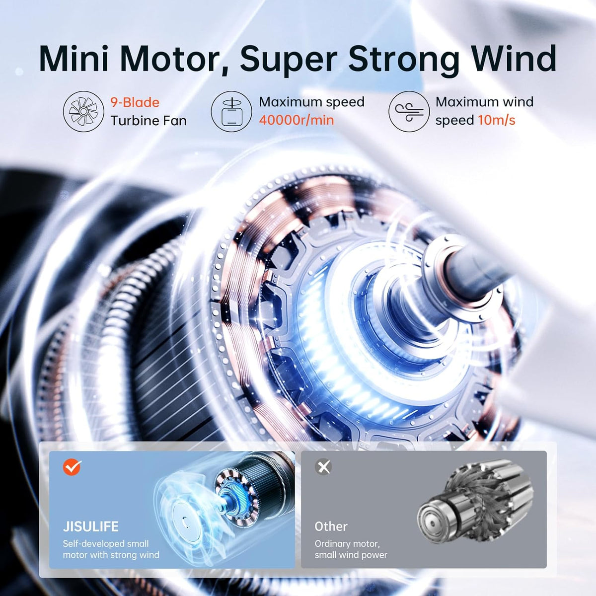 JISULIFE Portable Handheld Fan Life9, Turbo Power High Speed Air [18H Max Cooling Time], 5 Gear Wind, 5000mAh Rechargeable, Mini Pocket Design, Personal Fan for Travel Concerts Camping Makeup - Grey