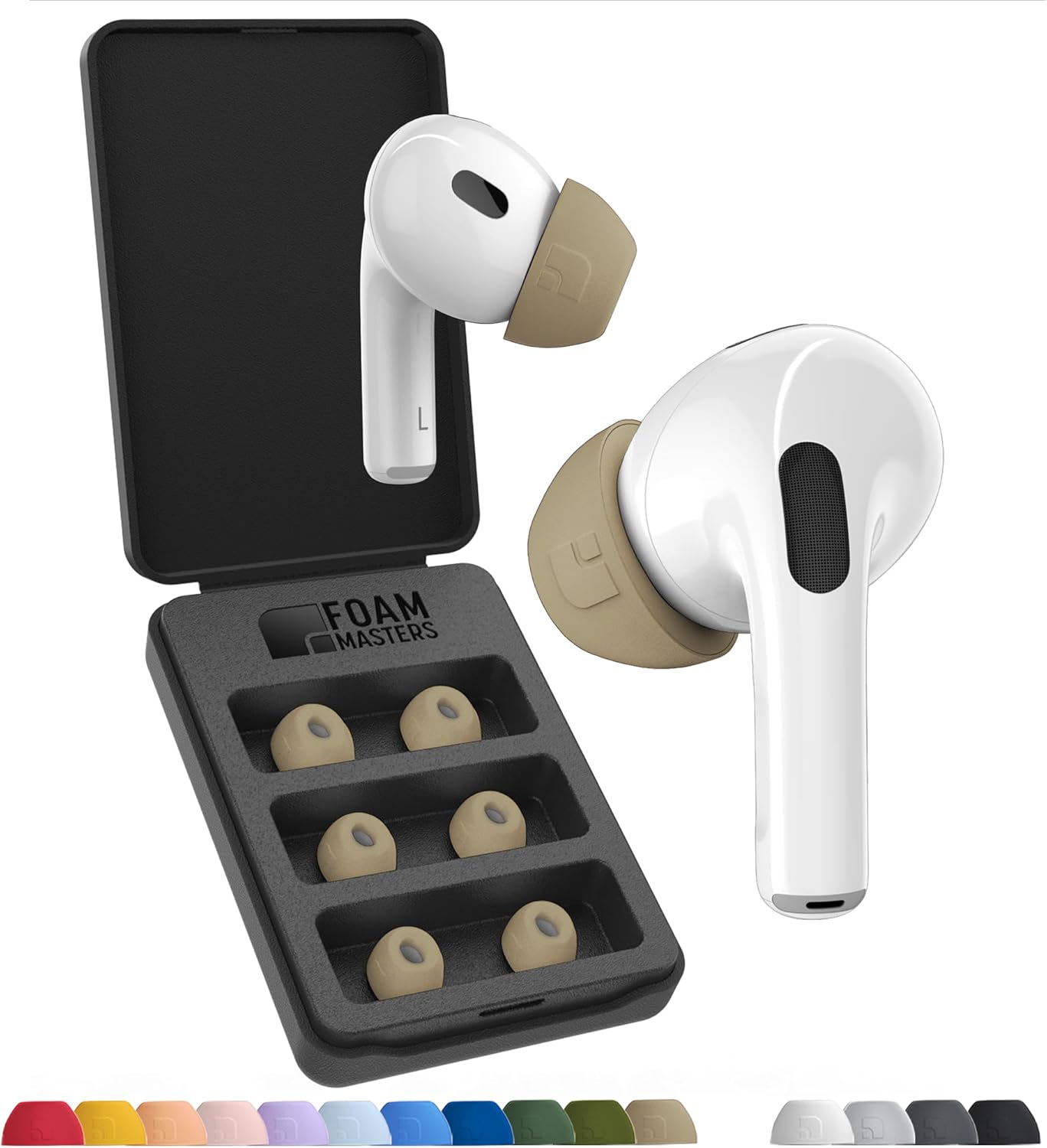 Foam Masters Ultra-Premium Memory Foam Ear Tips for AirPods Pro 1st & 2nd Gen | 3 Pairs | Black Magic Ver 6.0 | Secure | Comfort | Better Noise Cancel | Replacement Buds – FDE Tan, Large