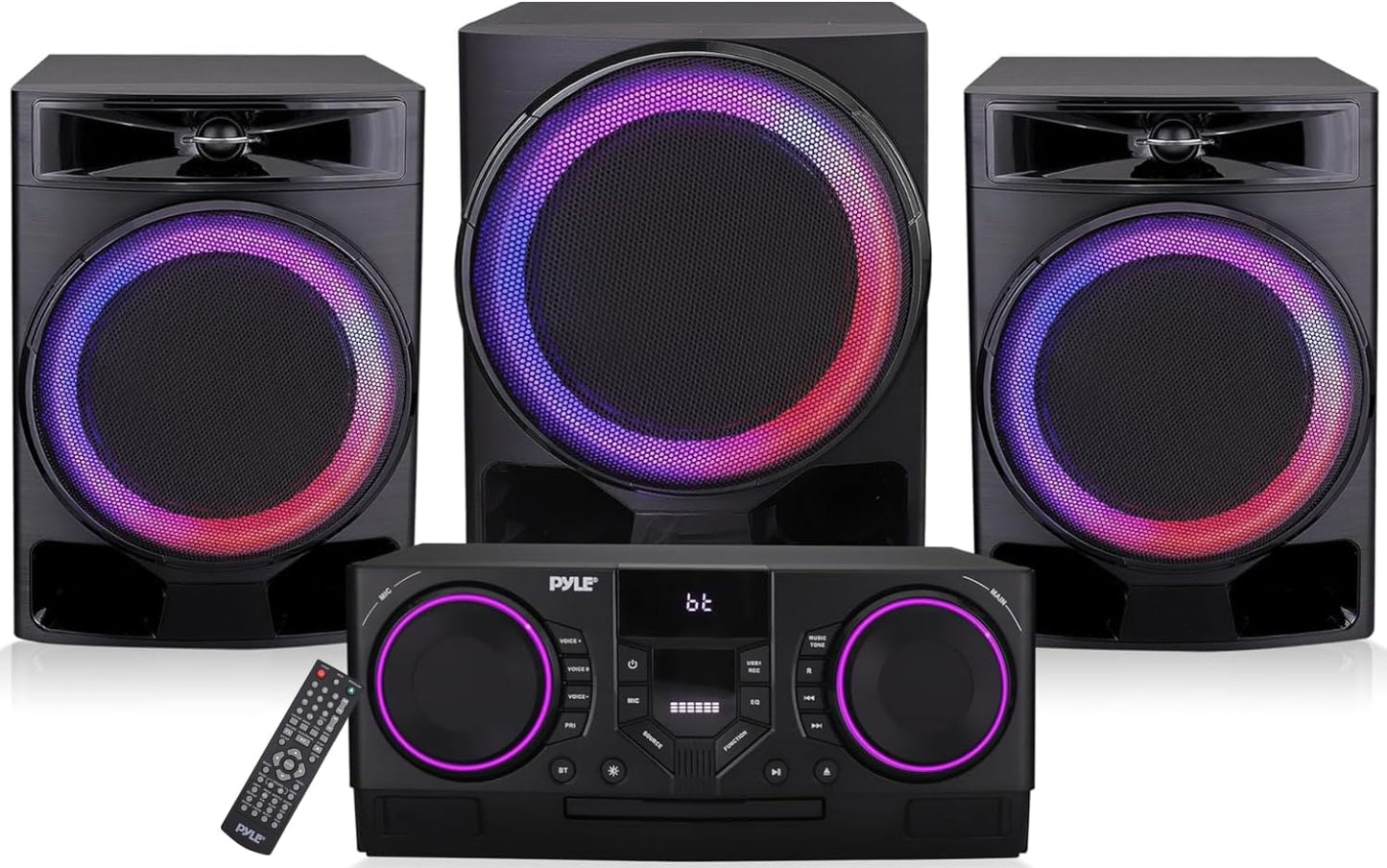 Pyle 4-Piece Bluetooth Stereo System - Mini Hi-Fi Bookshelf Stereo System with USB Recording, FM Radio and Remote Control, DVD/CD Compatibility, Perfect Stereo Shelf Systems for Home, 1000W