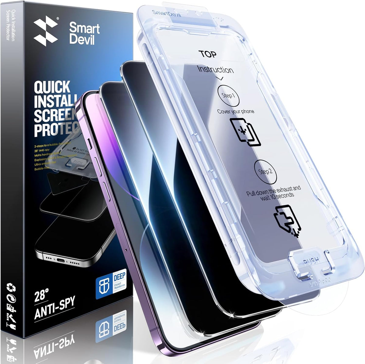 SMARTDEVIL 2PACK Privacy Screen Protector for iPhone 14 Pro Shatterproof Tempered Glass [True 28°Anti Spy] [9H Hardness] [Auto Dust-Elimination Install], [Bubble Free]