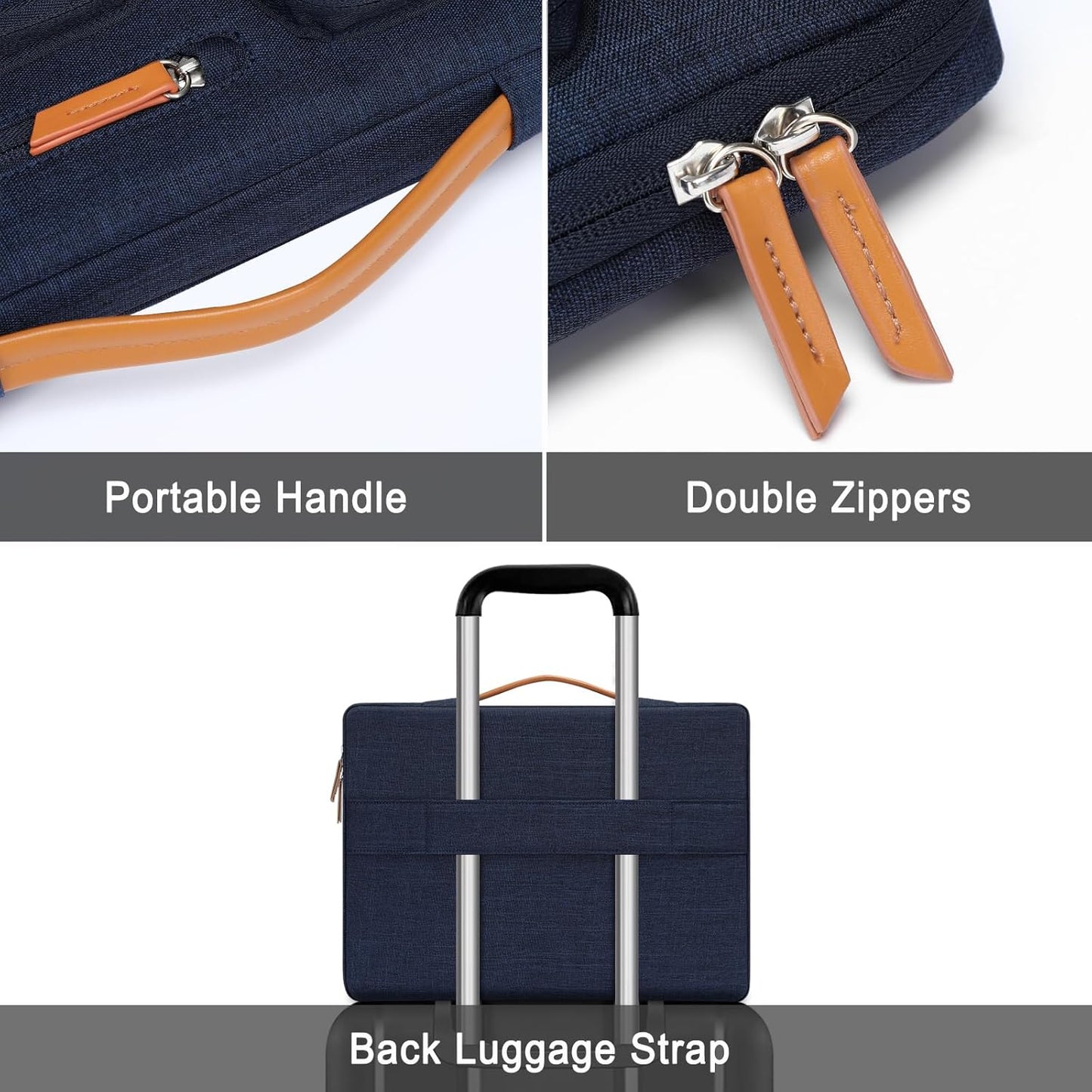 MOSISO 360 Protective Laptop Case 13.3 inch, 13-13.3 inch Laptop Sleeve Compatible with MacBook Air/Pro 13 / Pro 14,HP Dell Acer ASUS,Side Open Carrying Case with 4 Zipper Pockets&Handle, Navy Blue