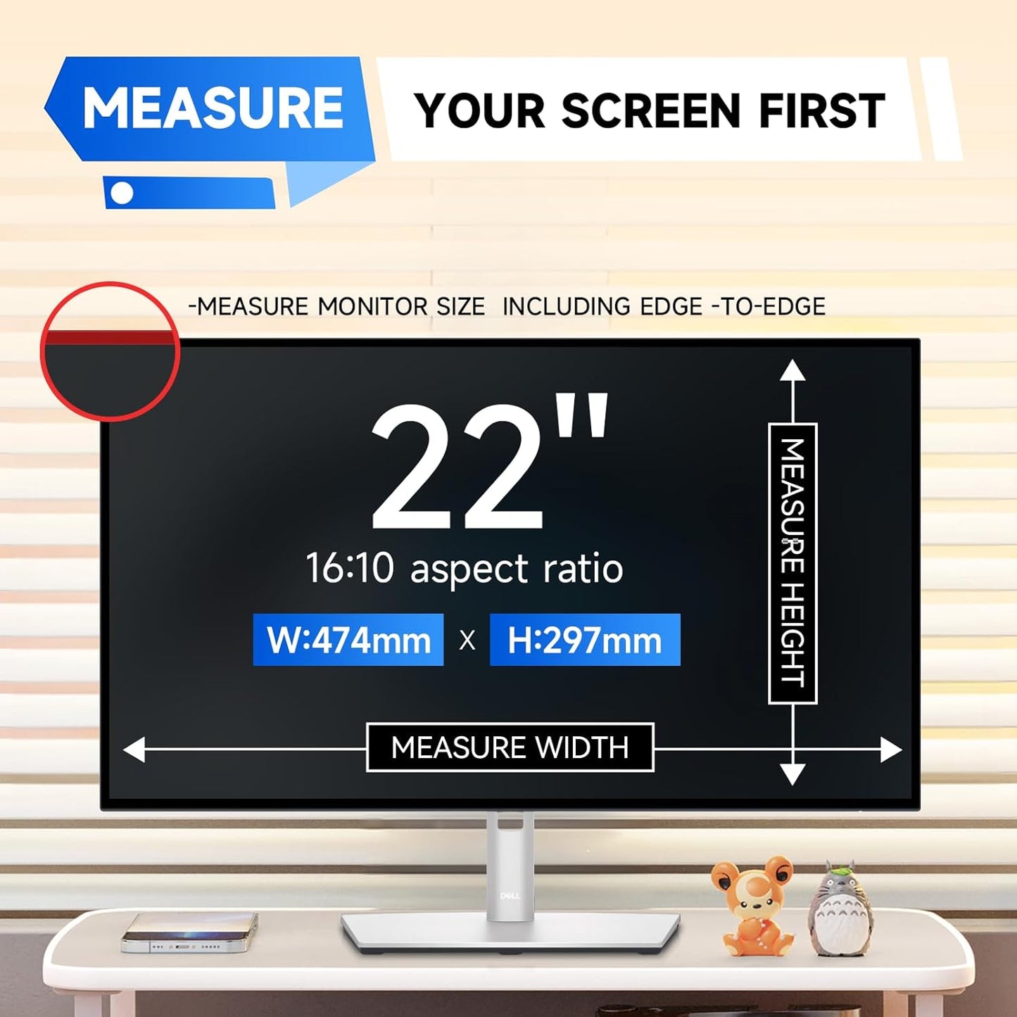 IPROKKO 【2 Pack】 22 inch Anti-Blue Light Monitor Screen Protector for 16:10 Widescreen,Removable Anti Glare Blue Light Blocking Screen Filter，LED PC Anti-UV Eye Protection Filter Film