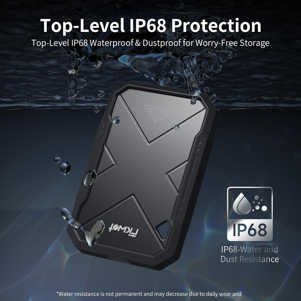 1TB Portable SSD, Up to 2050MB/s, USB 3.2 Gen2 USB-C, IP68 Water & Dust Resistant, Shockproof, External Solid State Drive for Smart TV, Cameras, iPhone 16/15, Windows, Mac and Other Devices (FP90)