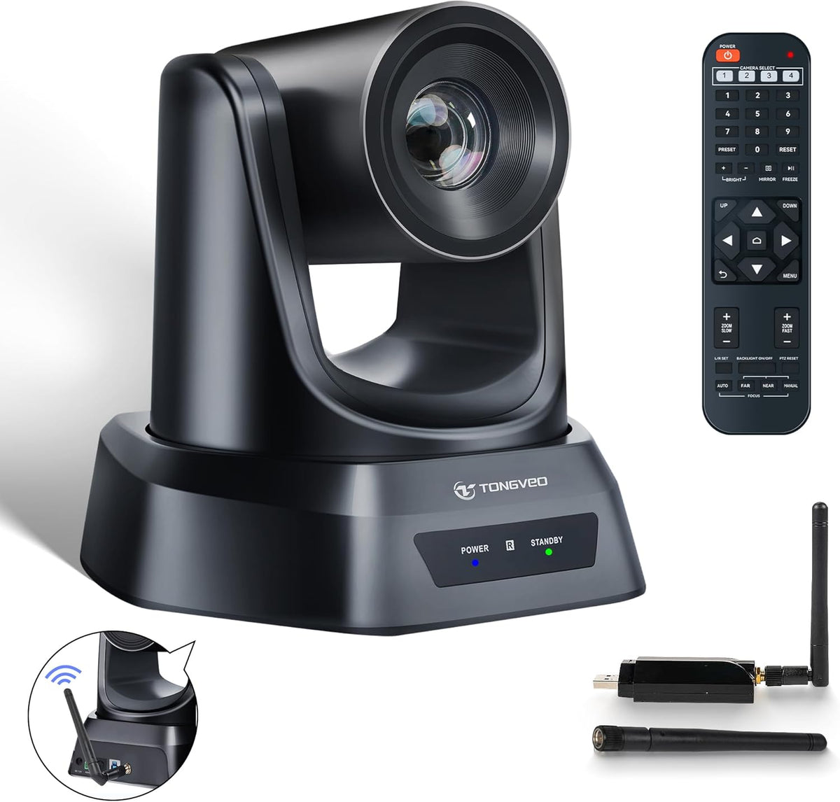 5.8GHz Wireless Conference Room Webcam, Church Live Streaming 3X USB 1080P 60fps PTZ Camera for Worship Services Online Conference, Works with Zoom, OBS Easy to Set Up