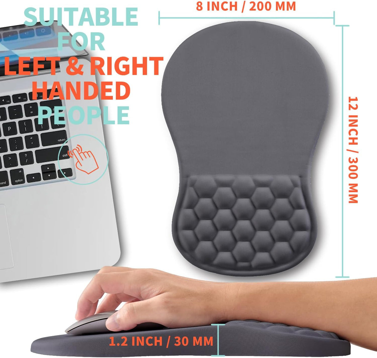 Ergonomic Mouse Pad Wrist Support with Memory Foam Massage Bulge, Carpal Tunnel Pain Relief Mousepad Wrist Rest for Mouse(12x8 inch, Dark Grey)