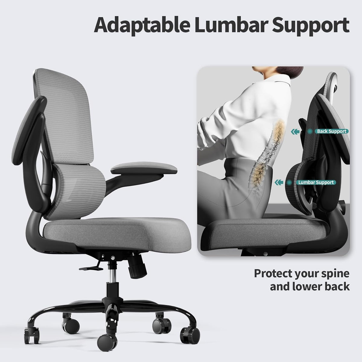TRALT Office Chair - Ergonomic Desk Chair with Adjustable Lumbar Support, Mesh Computer Chair, Executive Chair for Home Office Comfortable Lumbar Support (Fog Gray)
