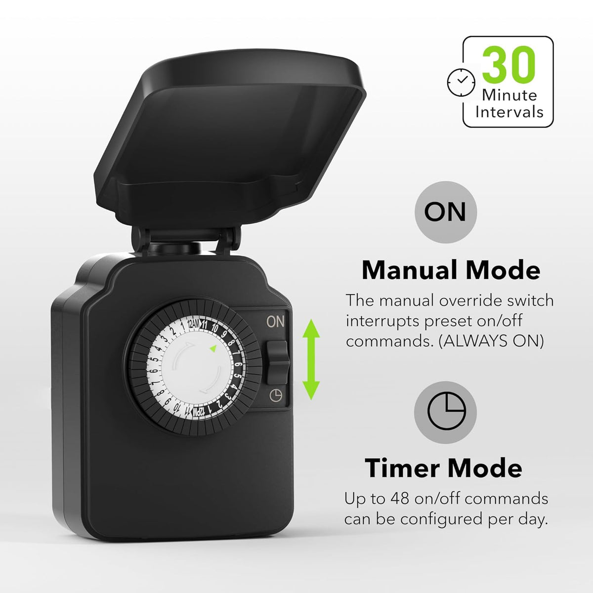 BN-LINK 24-Hour Mechanical Outdoor Light Timer, Waterproof, Heavy Duty, 15A 1/2HP, 1 Grounded Timer Outlet for Home and Garden