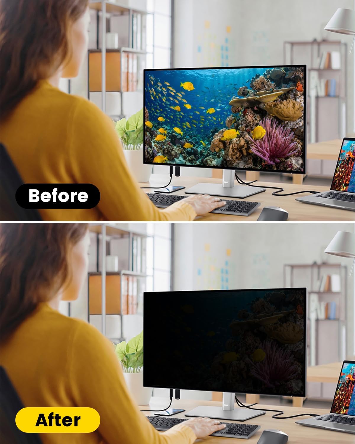 F FORITO 23.6 Inch 16:9 360°Privacy Screen Protector for Computer Monitor, Removable Eye Protection Anti Blue Light Anti Glare Computer Screen Privacy Shield for 23.6" Widescreen Monitors