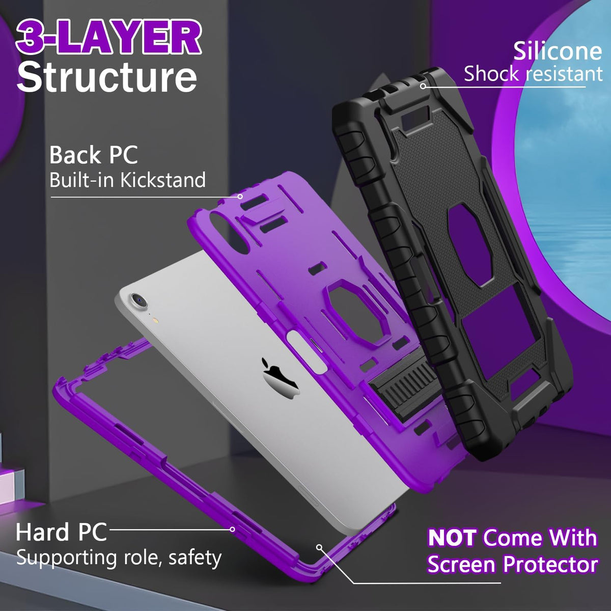 Grifobes Case for iPad Mini 7 (A17 Pro) 2024 / Mini 6 2021 8.3 inch, Heavy Duty Shockproof Rugged Cover with Pencil Holder Stand, for I Pad Mini 7th/6th Gen 8.3" for Kids Girl (Black+Purple)