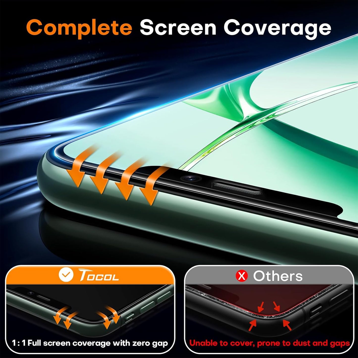 TOCOL for iPhone 11 Pro Max Screen Protector/iPhone Xs Max Screen Protector 9H Hardness Military Grade Shatterproof HD Tempered Glass Easy Installation Case Friendly 2 Pack