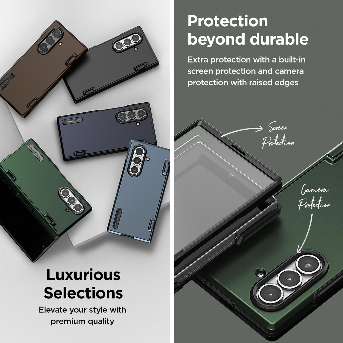 VRS DESIGN Terra Guard Modern for Galaxy Z Fold 7 (2025) – Magnetic Phone Case with Built-in Screen Protector, Rugged Dual Layer Protection & Spring-Loaded Hinge Cover (Matte Black)