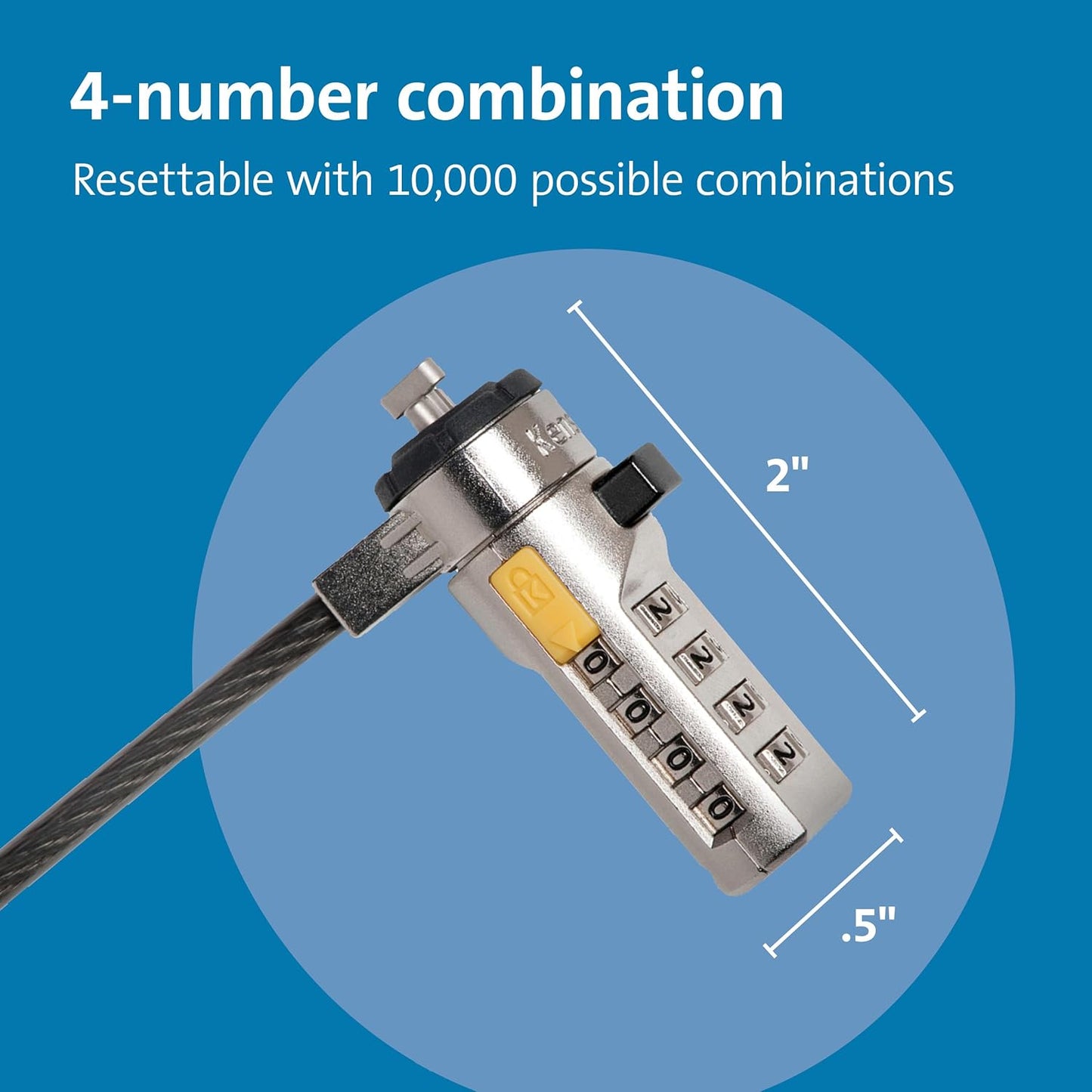 Kensington Combination Cable T-Bar Standard Lock Slot for Laptops, Resettable 4 digit password with 6 Foot Cable, K64673AM
