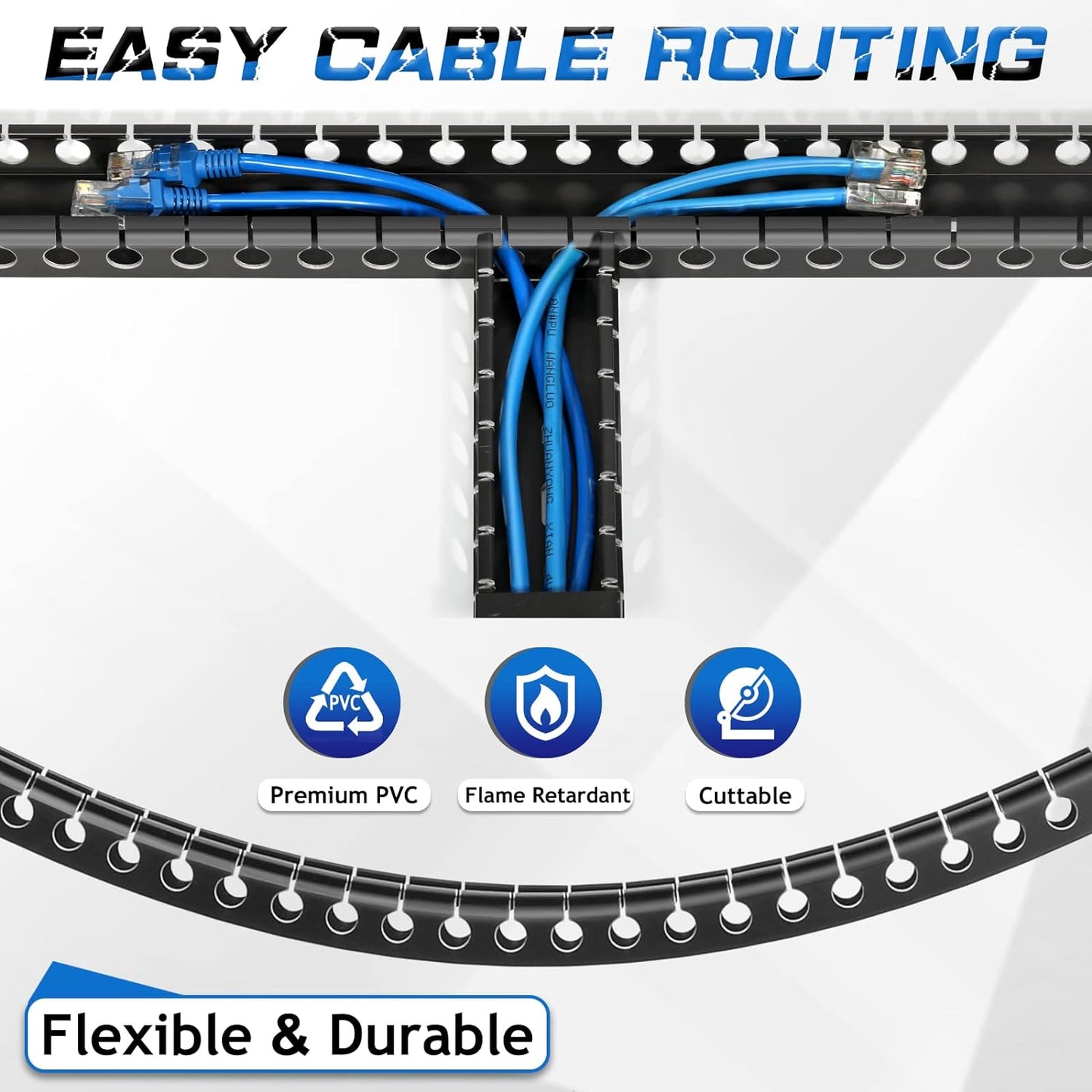 ZhiYo Cable Raceway 78in(2xL39in), Server Rack Cable Management Under Desk Cord Organizer, Electrical Safe PVC Cable Channel Open Slot Wire Raceway for Network/PC/TVs, Wire Duct H1 x W1.6in Black