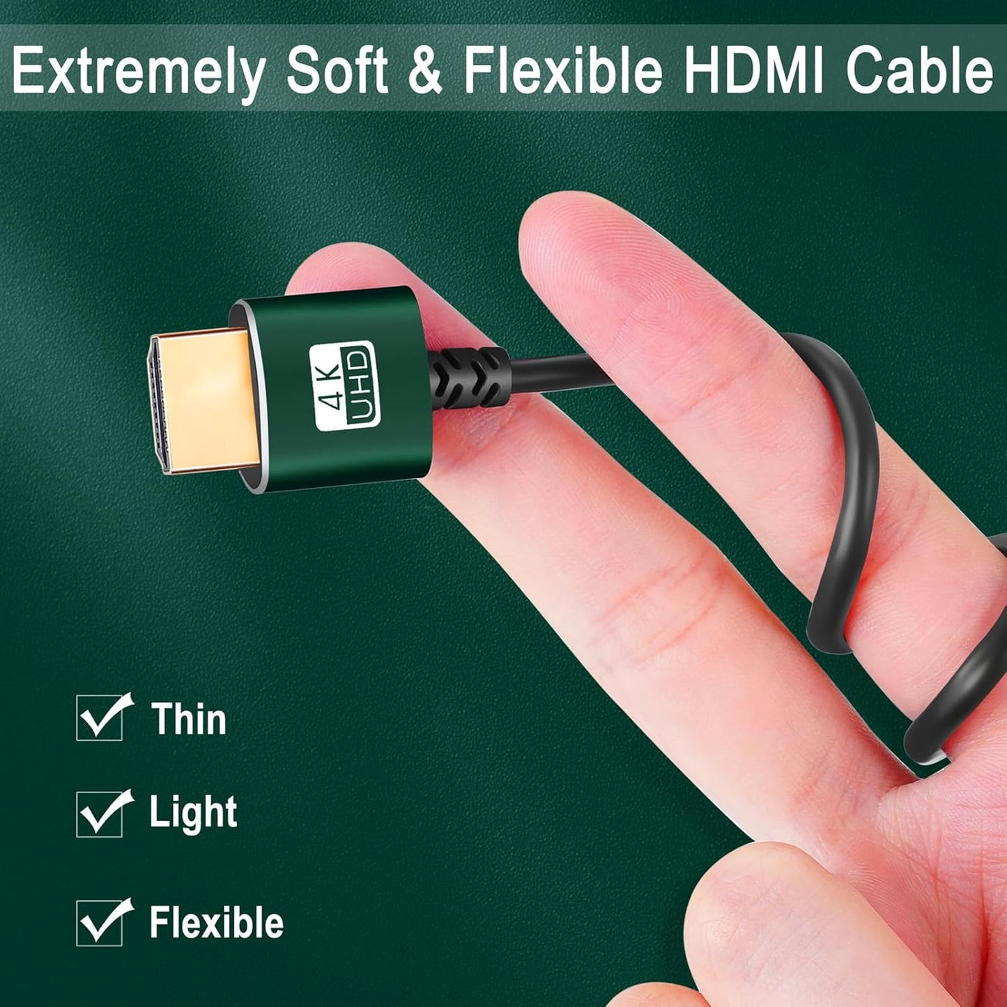 Slim HDMI Cables 10FT 5Pack, Ultra Soft & Thin HDMI to HDMI Cord, Extreme Flexible & Skinny HDMI Wire Supports High Speed 4K@60Hz 18gbps 2160p 1080p