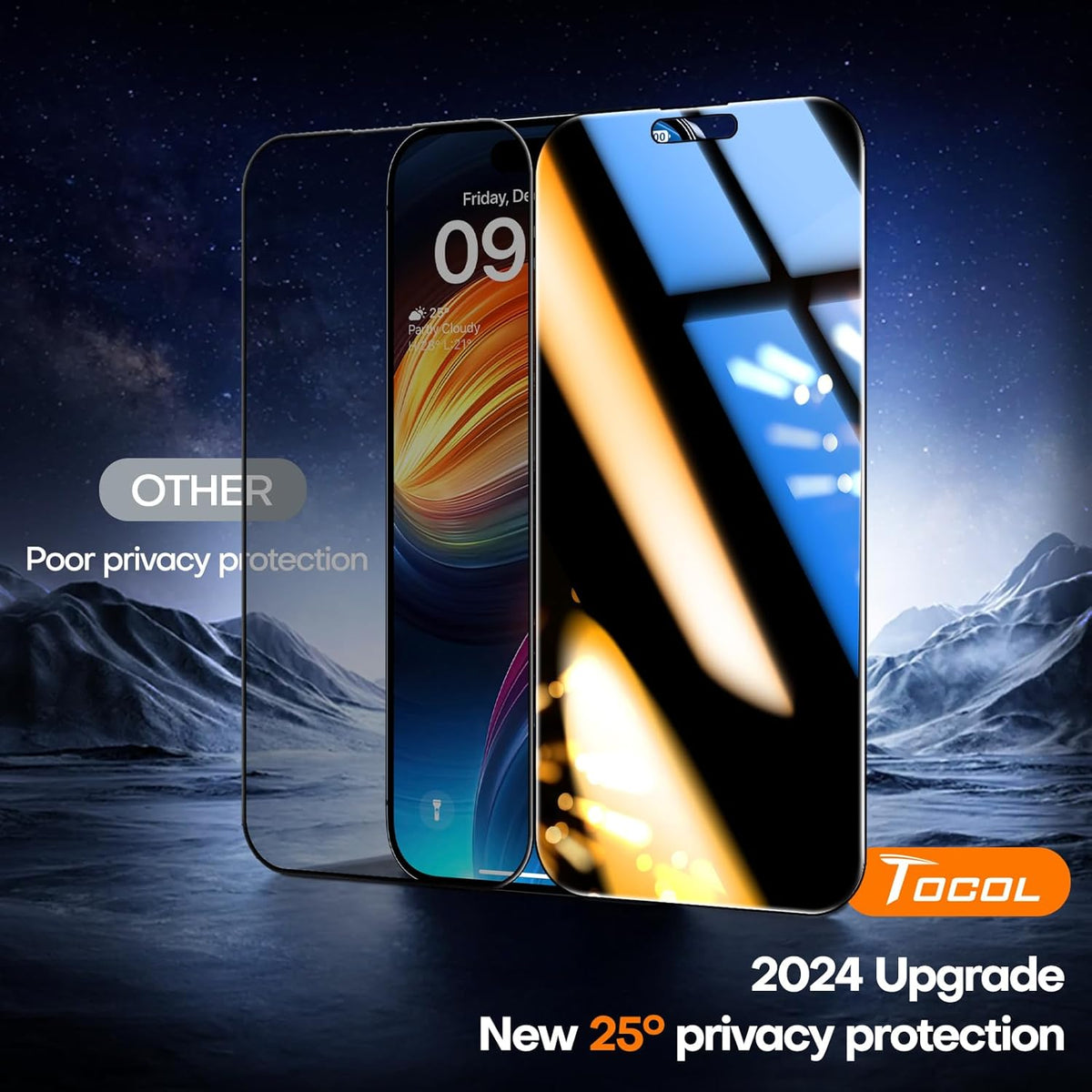 TOCOL for iPhone 14 Pro Privacy Screen Protector True 25°Anti Spy 9H+ Hardness Tempered Glass for iPhone 14 Pro Full Coverage Screen Protector Easy Installation 2 Pack