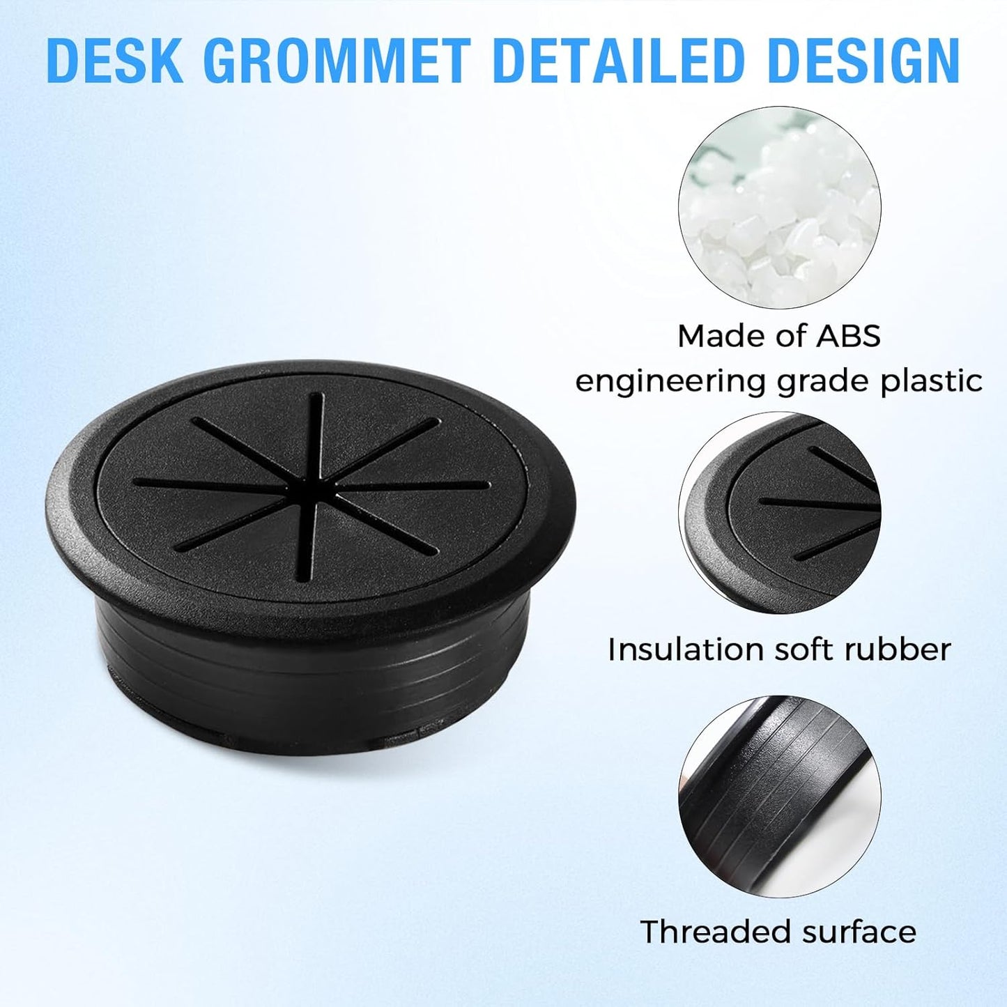 Desk Grommet 2-3/8" (60 mm), Desk Hole Cover for Cables White and Black, Cable Grommet ABS Plastic, Desk Hole Grommet for Office and Home Table Cable, Flexible Cable Cord Organizer-2 Pcs